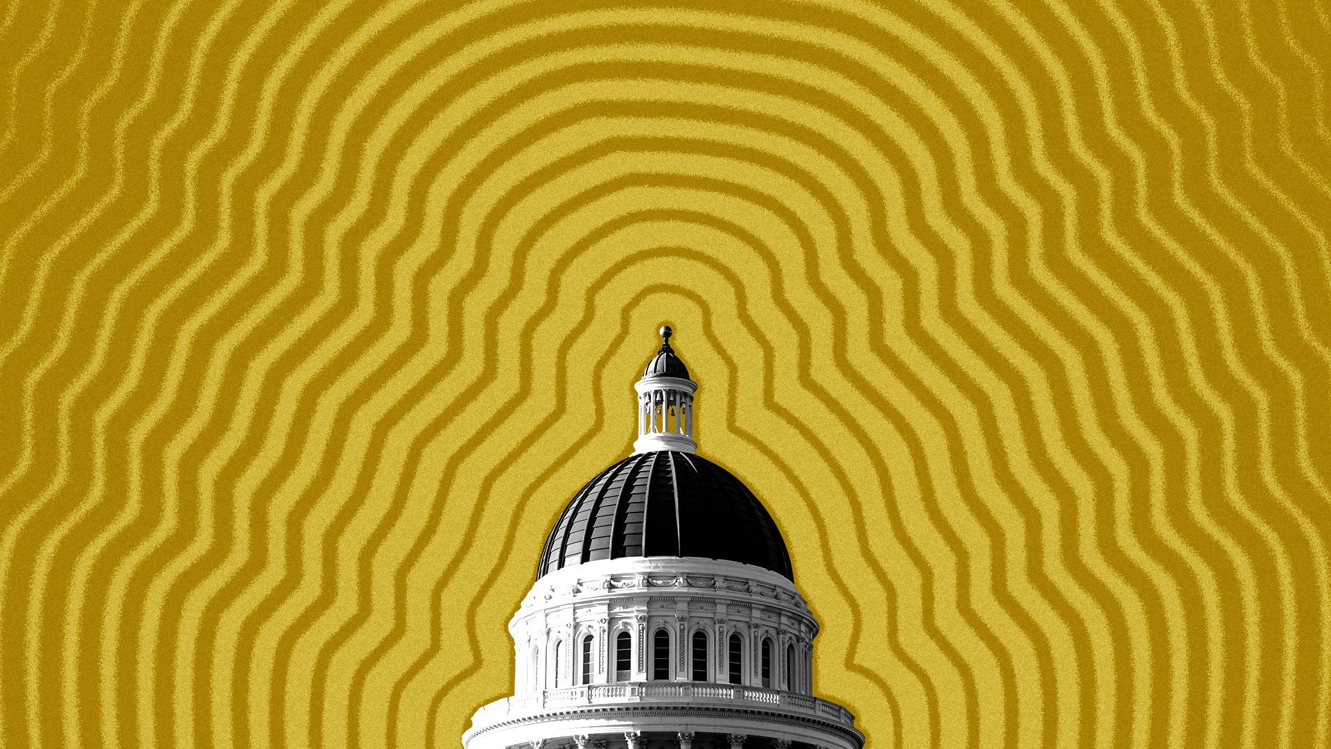 Illustration of the California State Capitol with lines radiating from it.