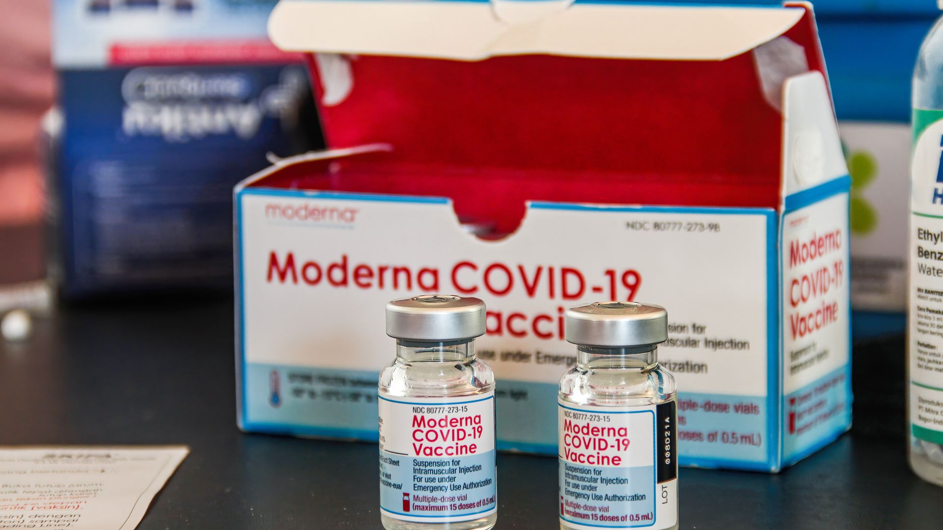 Bottles of the Moderna COVID-19 vaccine