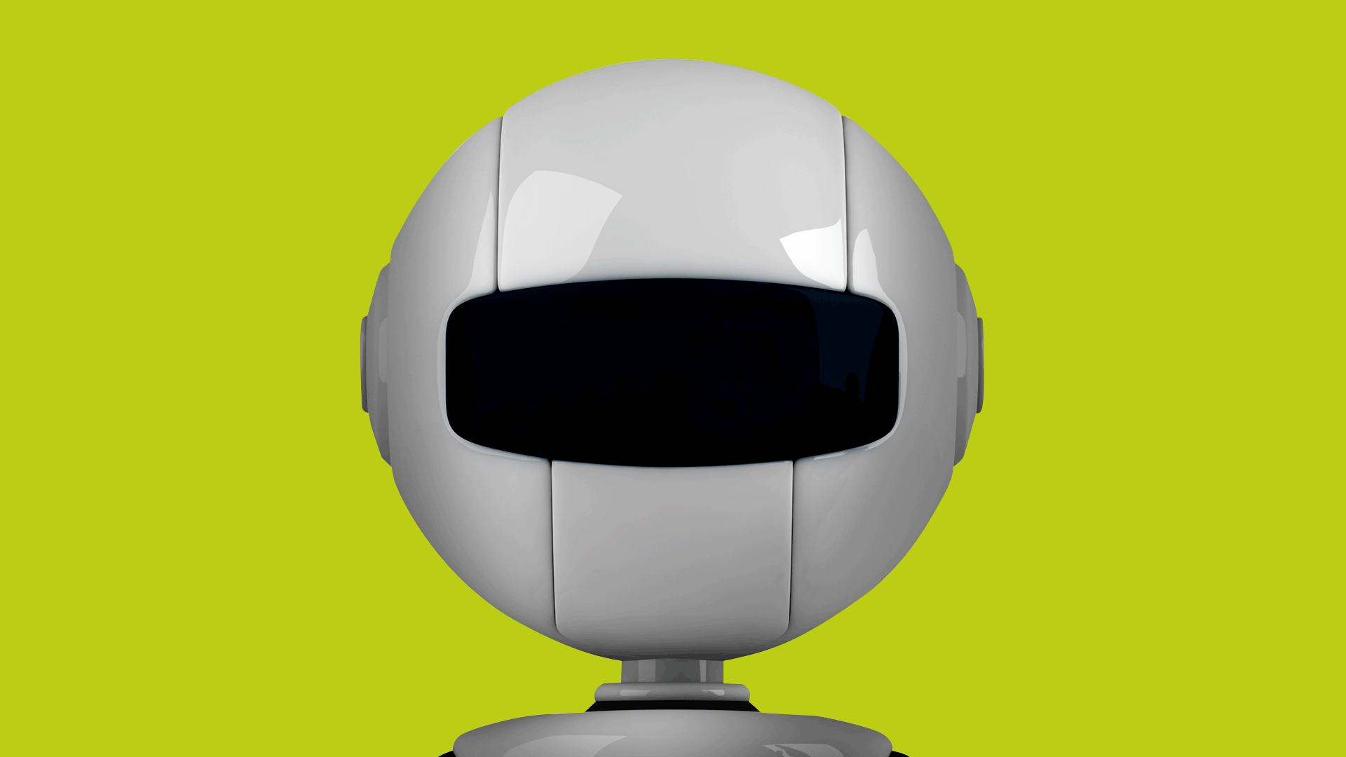 Illustration of a robot with a blinking screen as eyes that says, "BUY". 