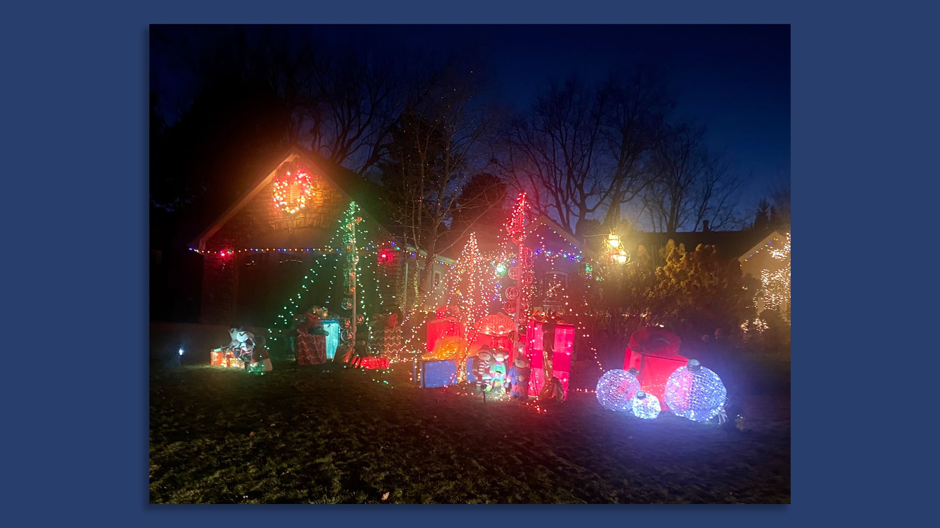 Denver's Hale neighborhood with Christmas lights 