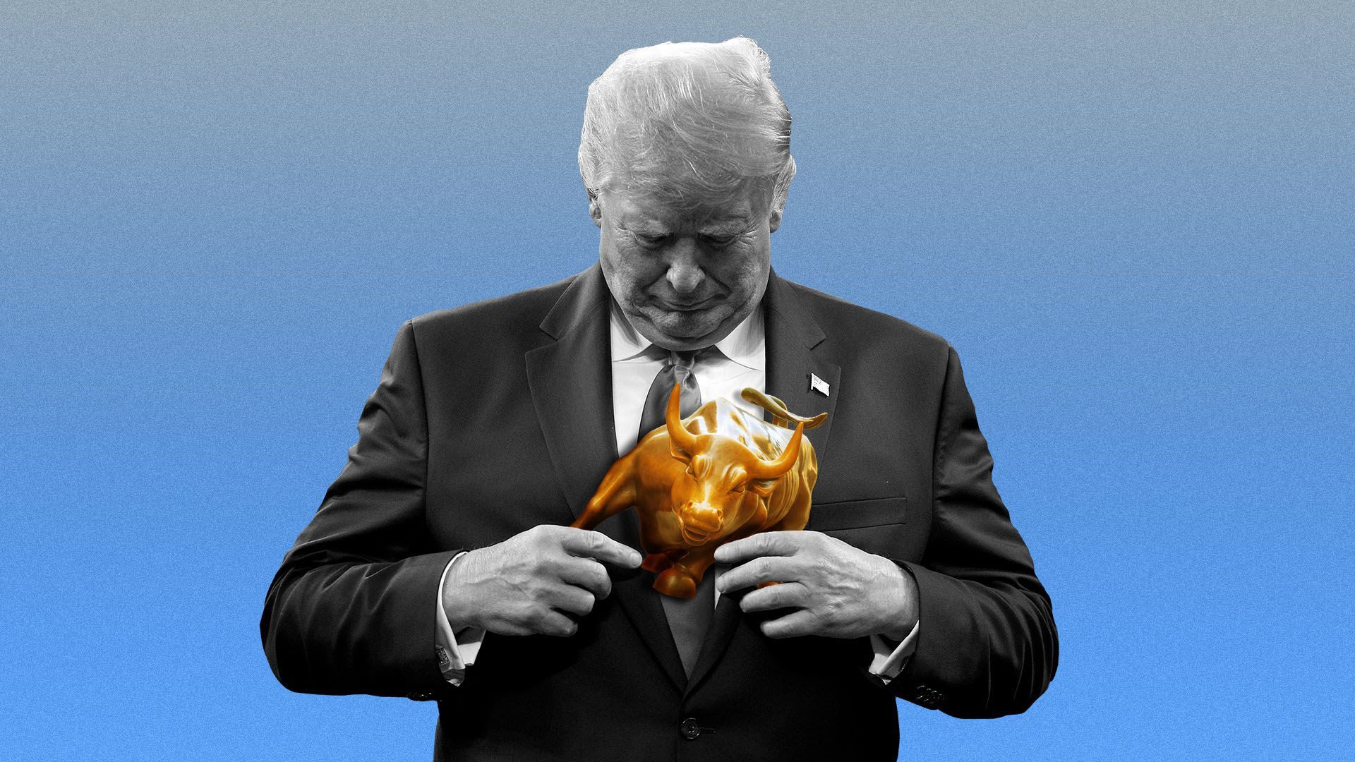 An illustration of Trump with the charging bull on his chest.