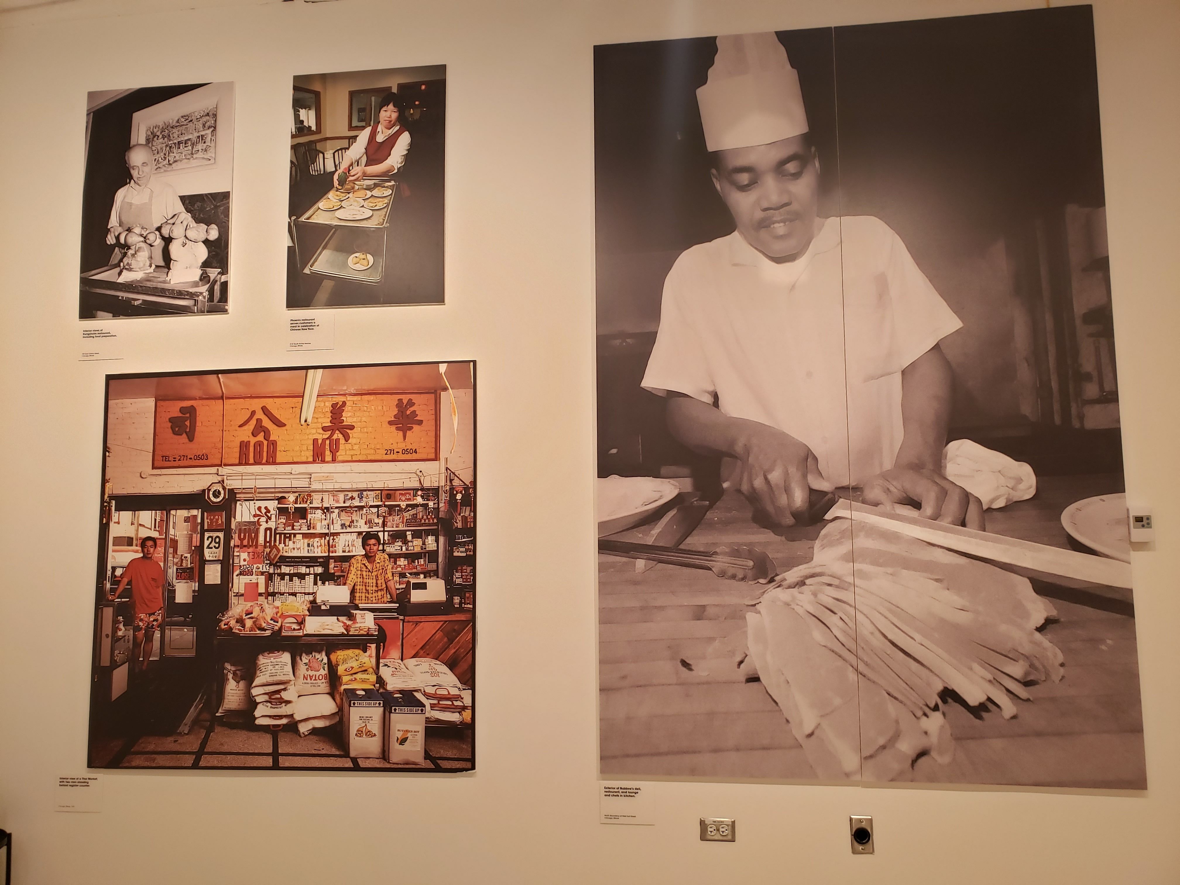Photo of old photos of a chef and a restaurant