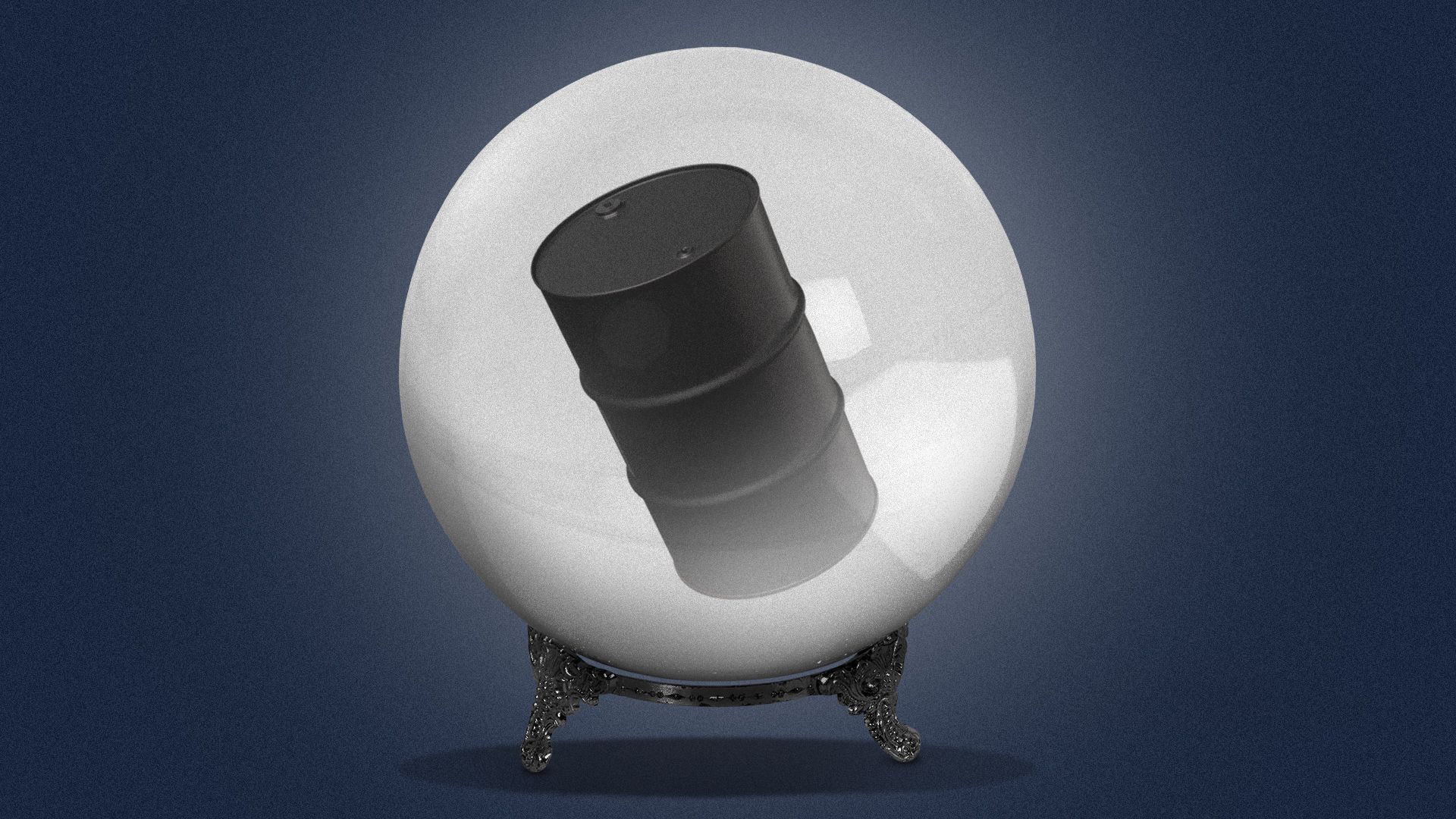 Illustration of an oil barrel in a crystal ball.