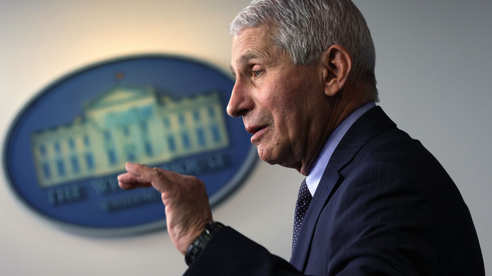 Fauci speaking at the White House in January 2021.