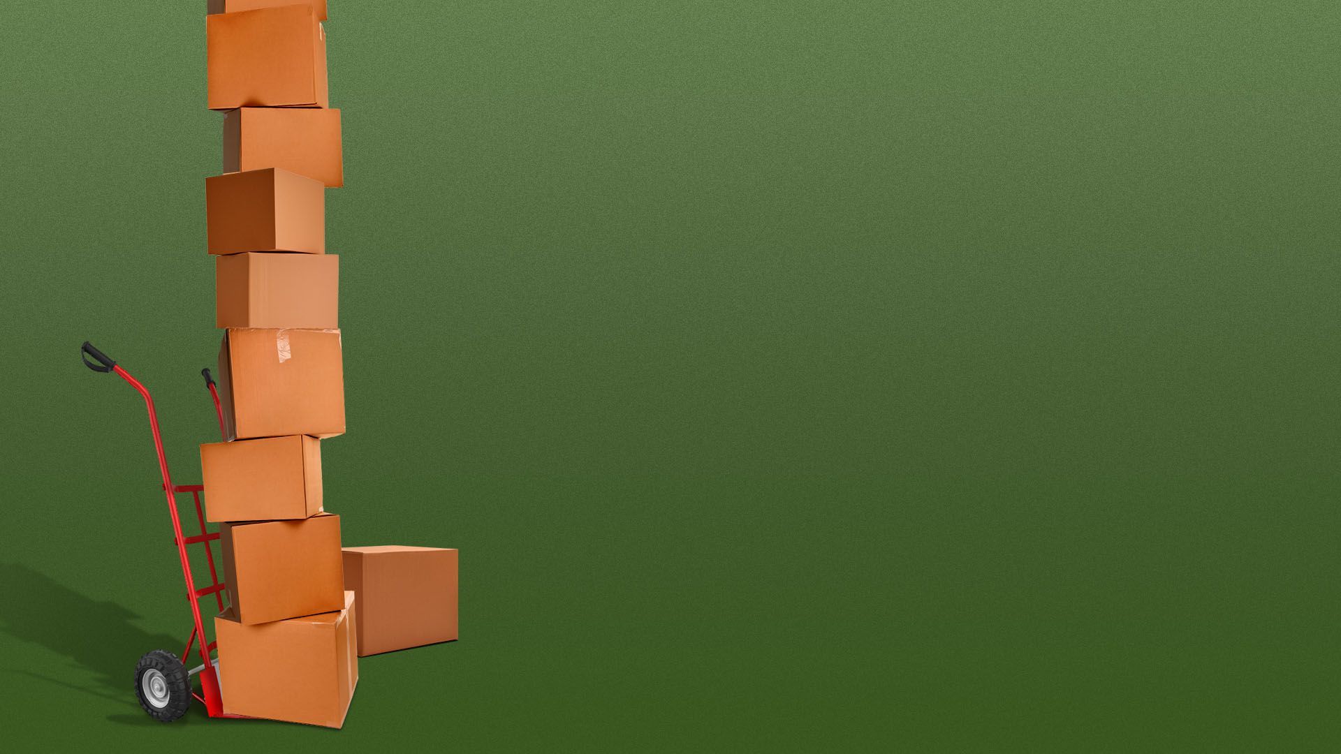 Illustration of a dolly holding a giant stack of delivery boxes.