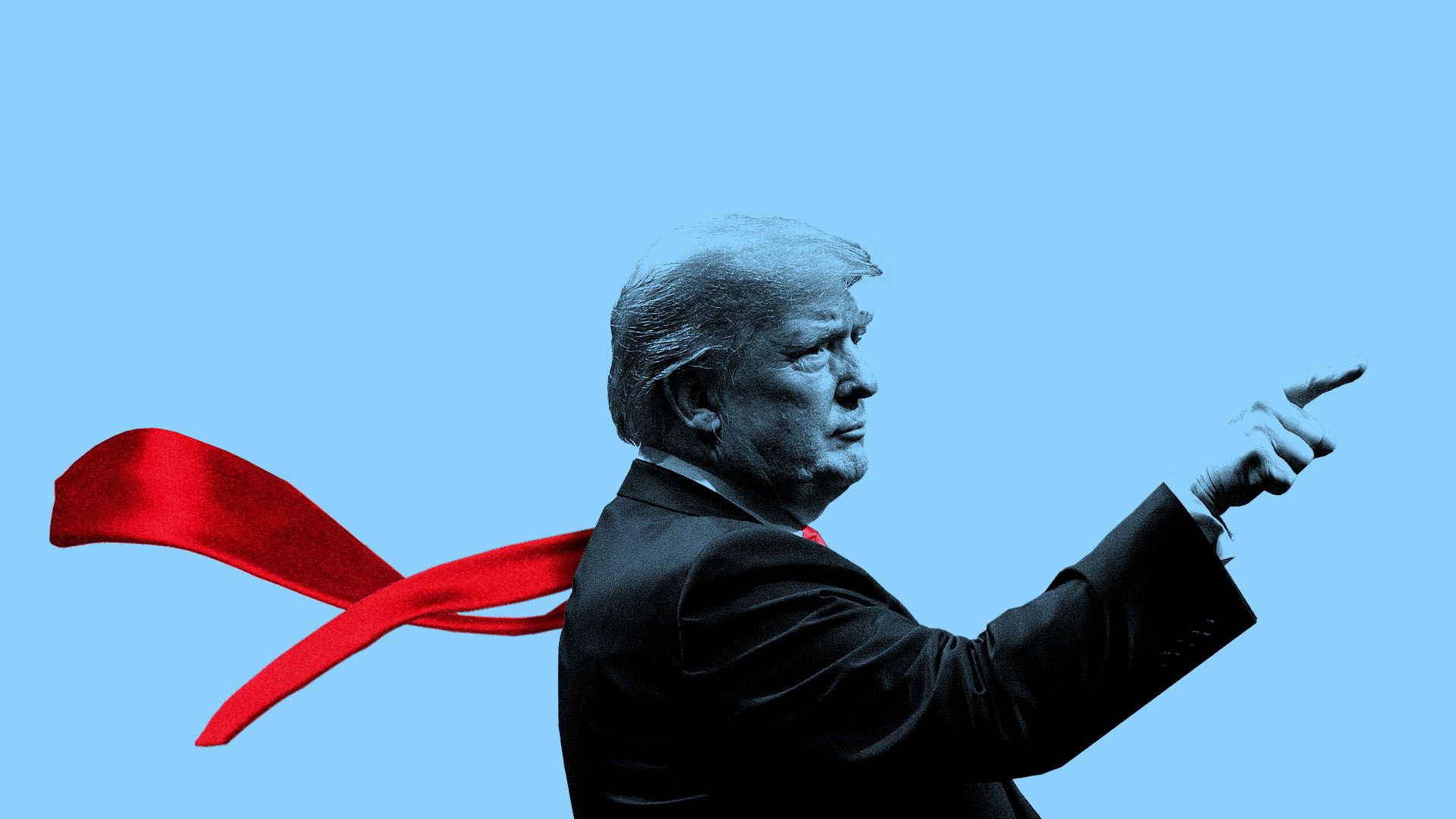 Illustration of President Trump with tie flying behind him like a cape