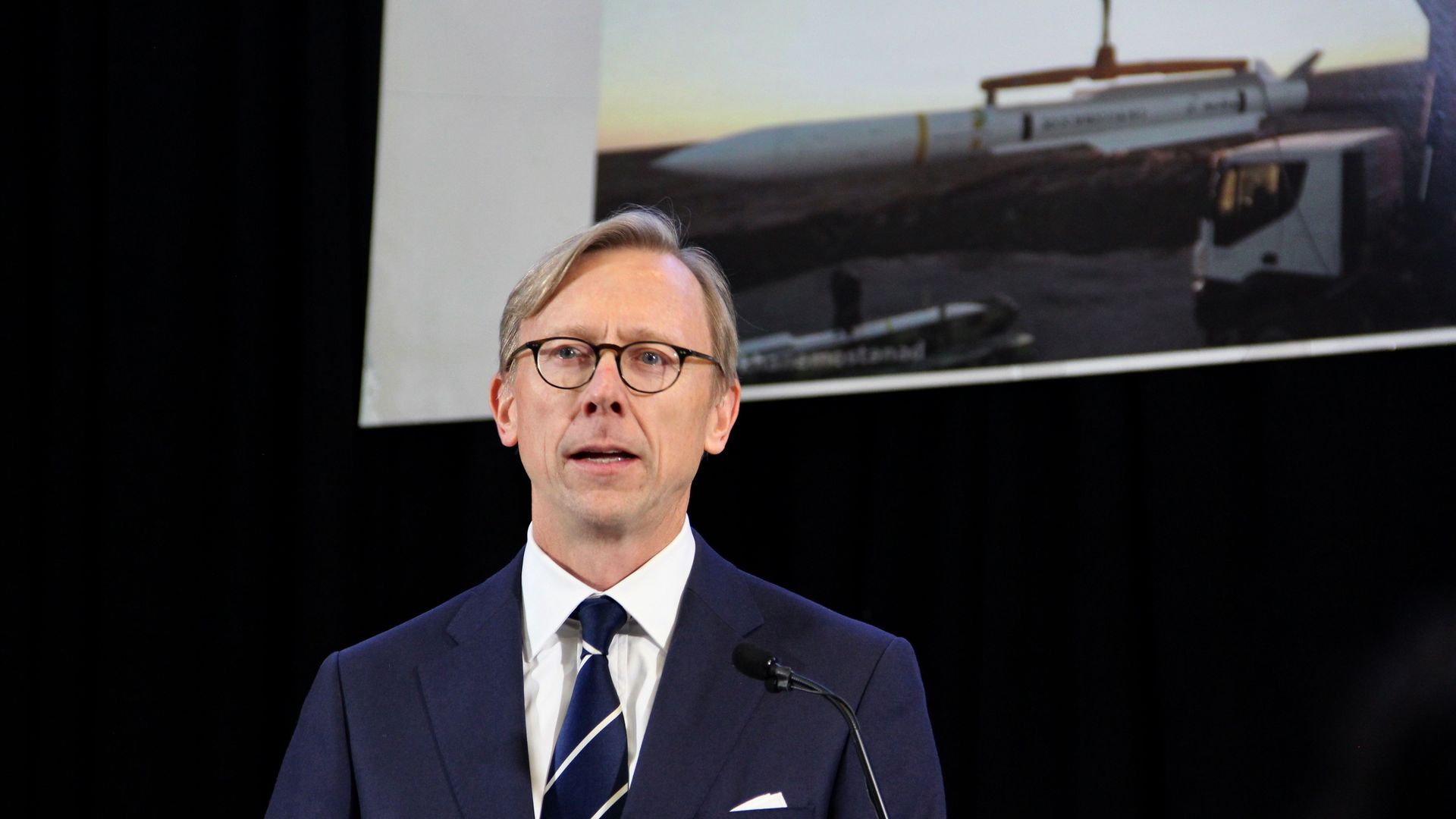 Brian Hook, the US Special Representative for Iran, speaks to reporters at Joint Base Anacostia-Bolling in Washington, DC