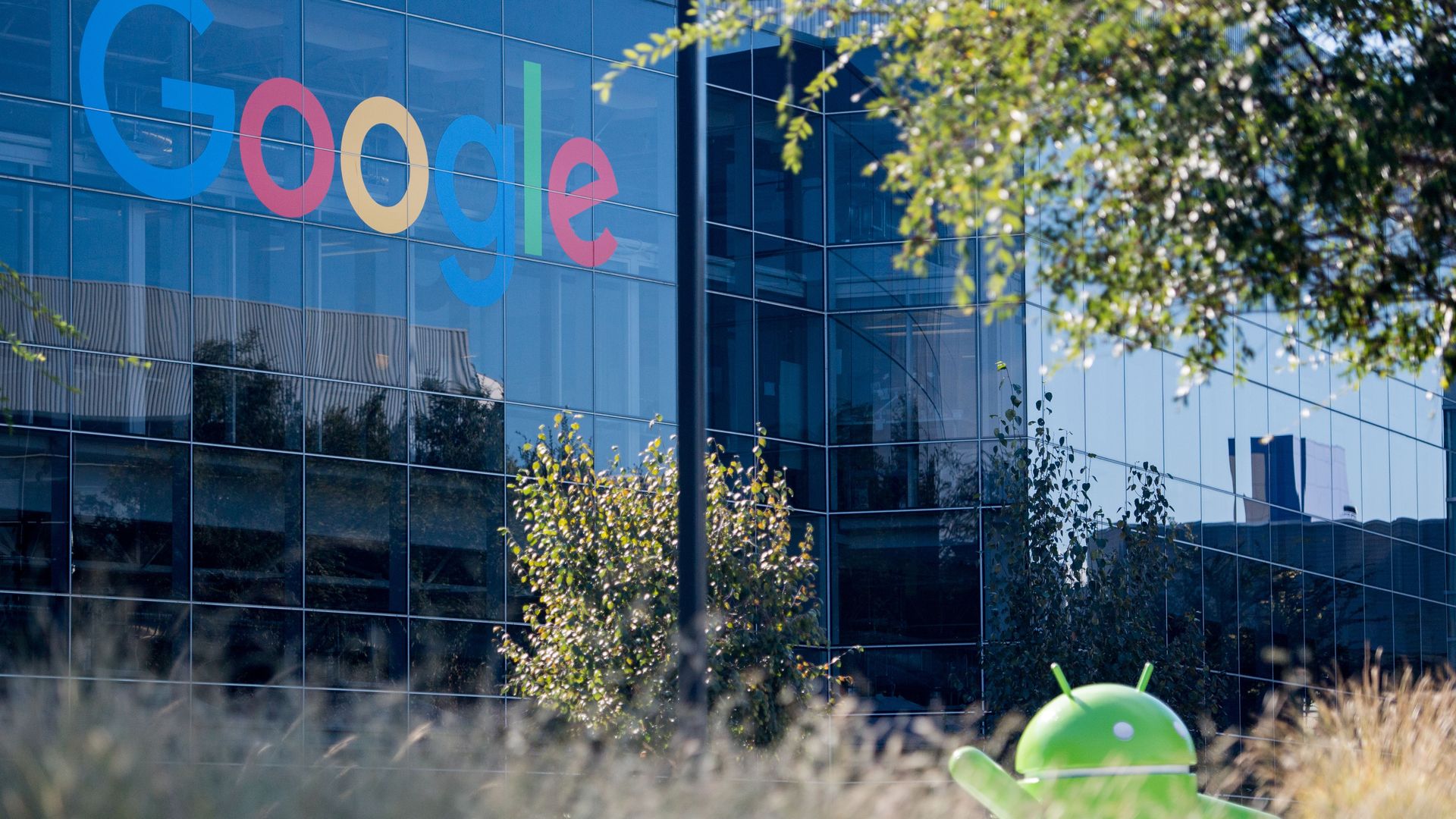 Google logo on glass building