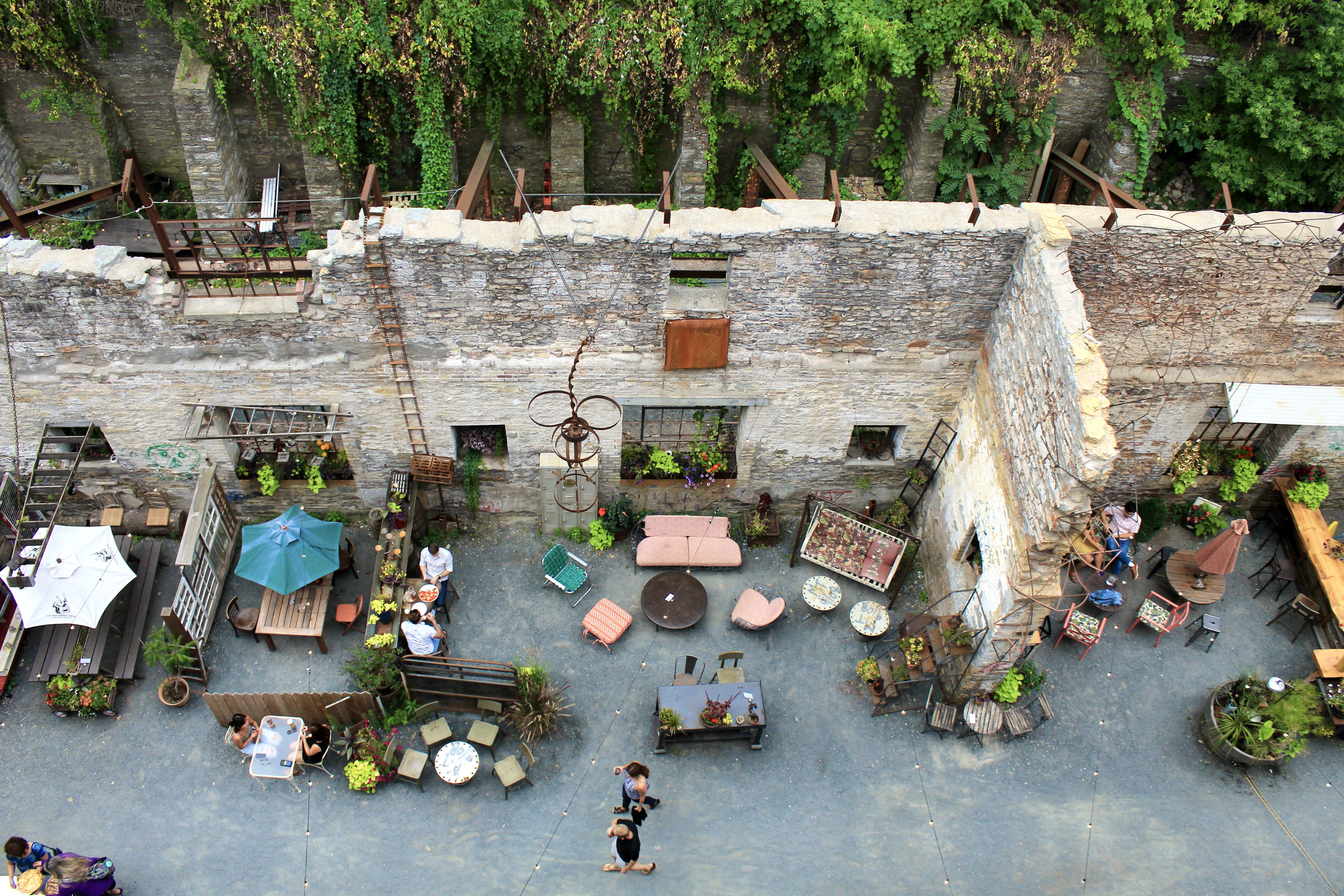 A large outdoor patio seen from above