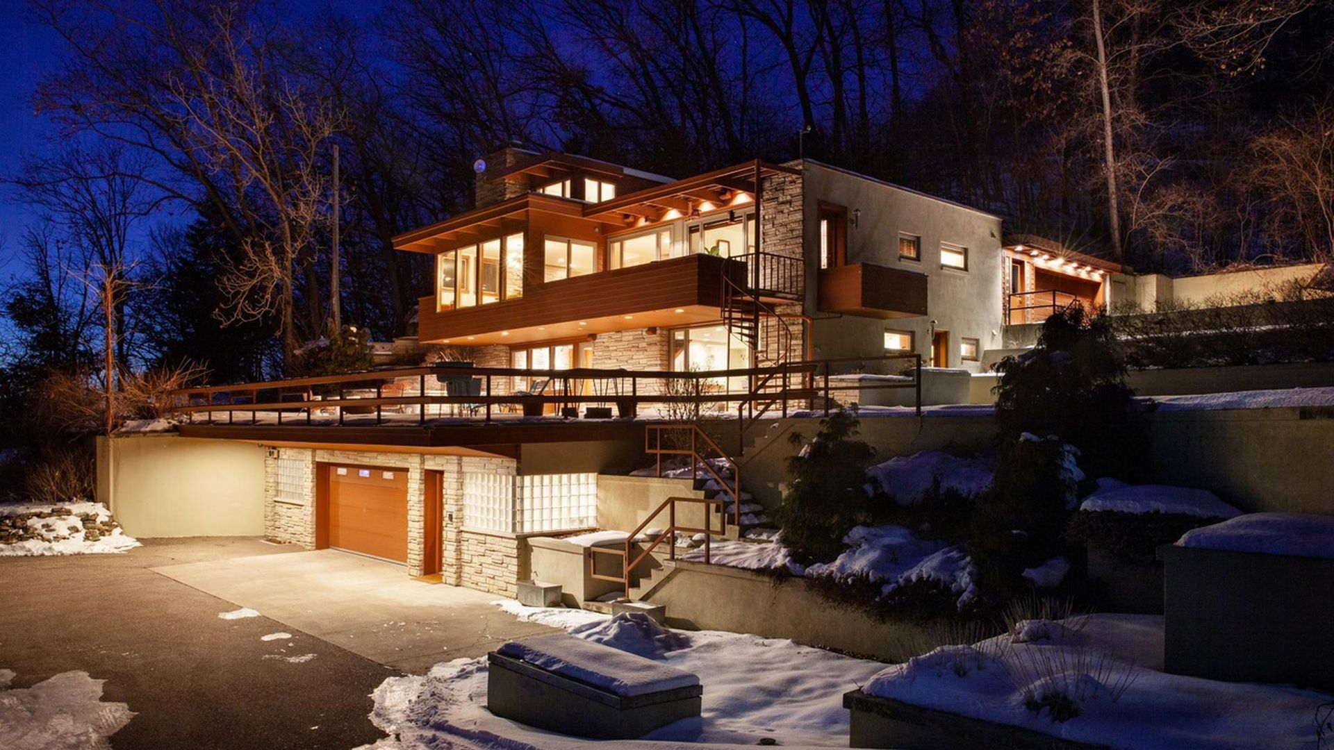 exterior of bunker house at dusk