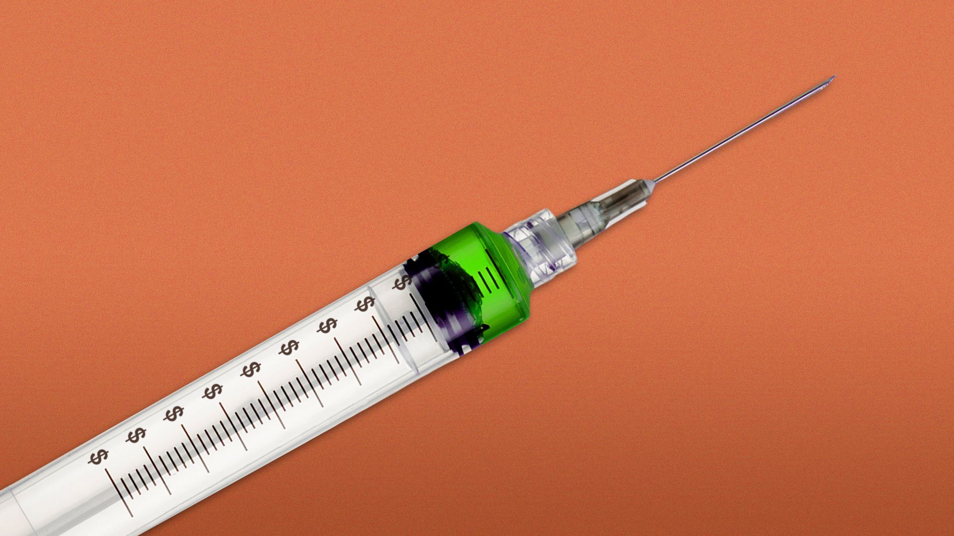 Illustration of syringe with dollar signs, almost empty. 