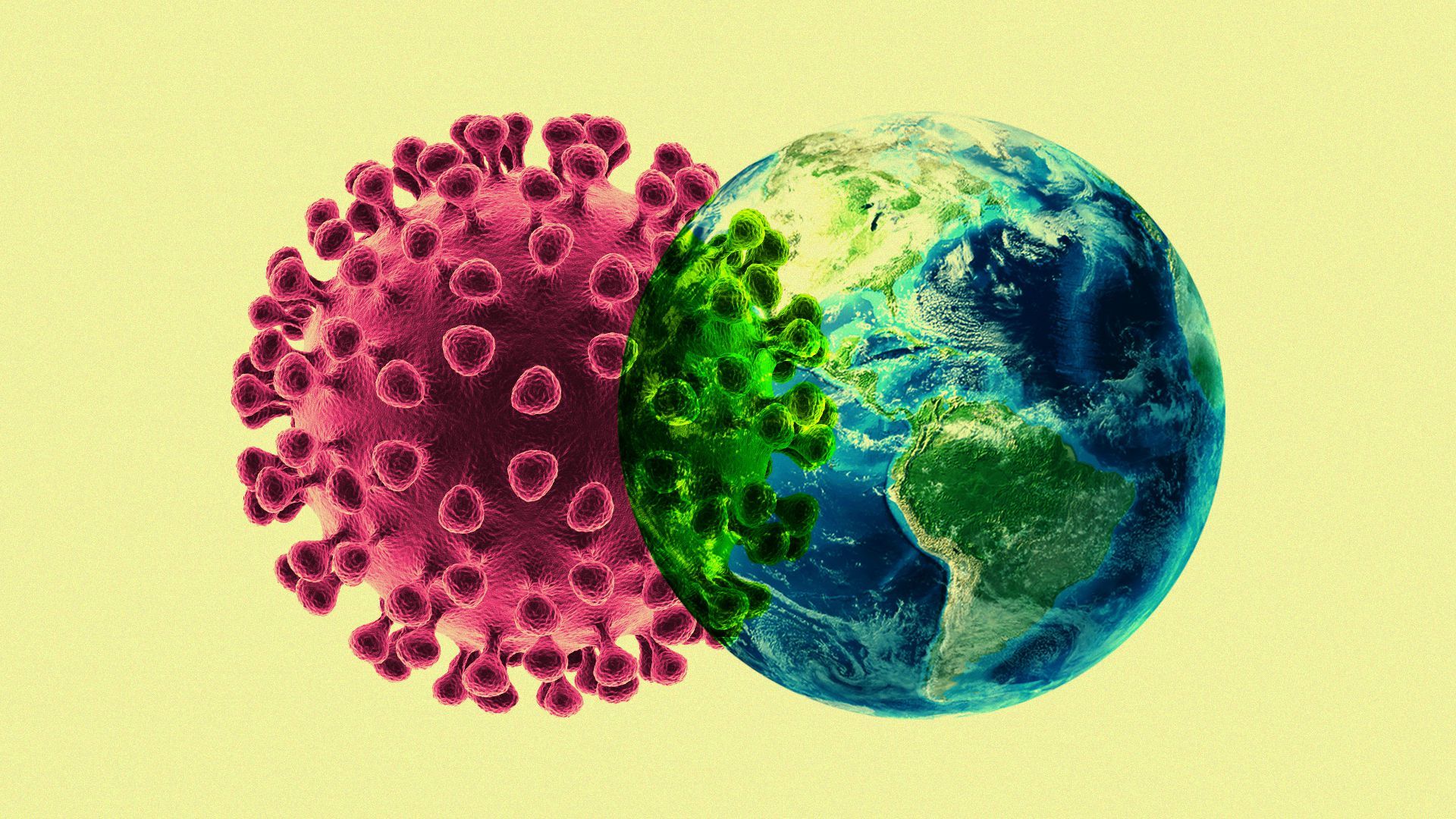 Illustration of a Venn diagram made of the Earth and the coronavirus.