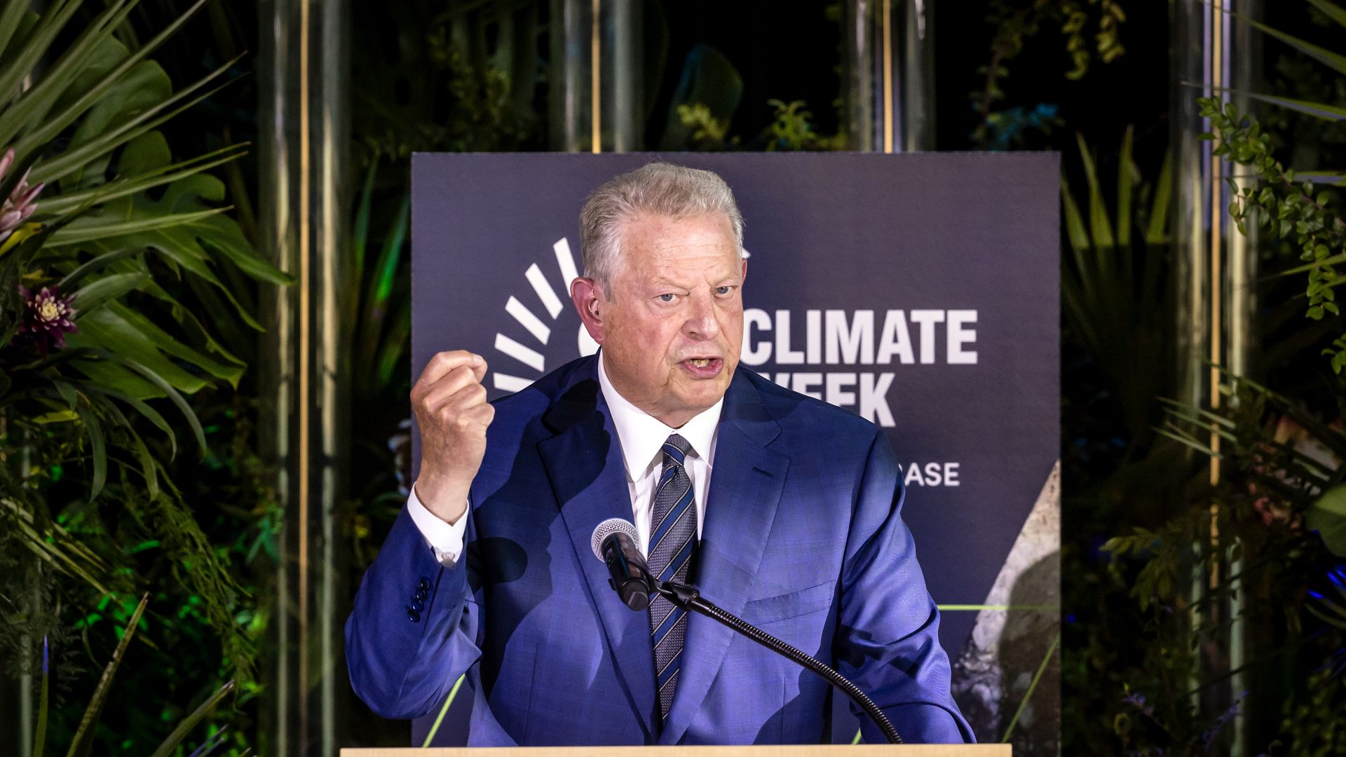 Former VP Al Gore speaks at the opening reception for San Francisco Climate Week at The Exploratorium in San Francisco, on Monday, April 21, 2025. The conference is one of the largest climate conferences in the country. (Photo by Carlos Avila Gonzalez/San Francisco Chronicle via Getty Images)