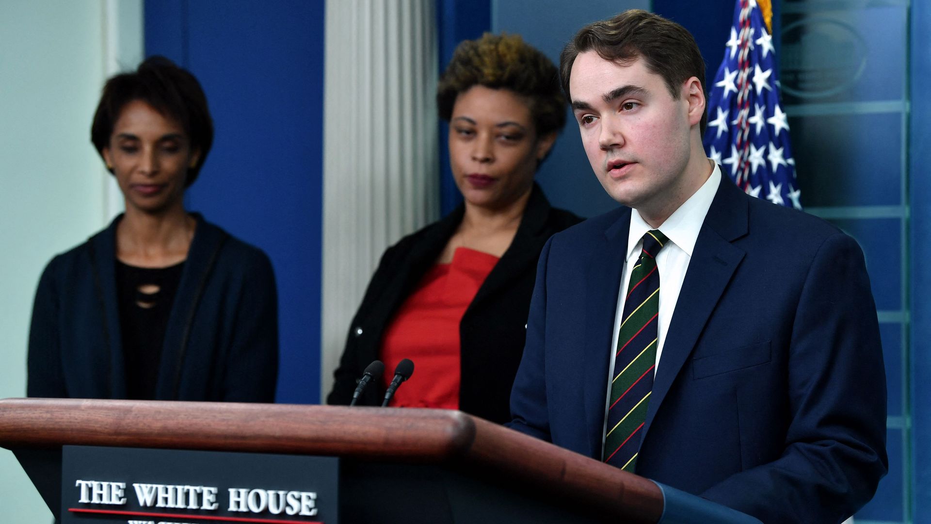 Deputy Press Secretary Andrew Bates is seen delivering the daily White House Press Briefing on Monday.