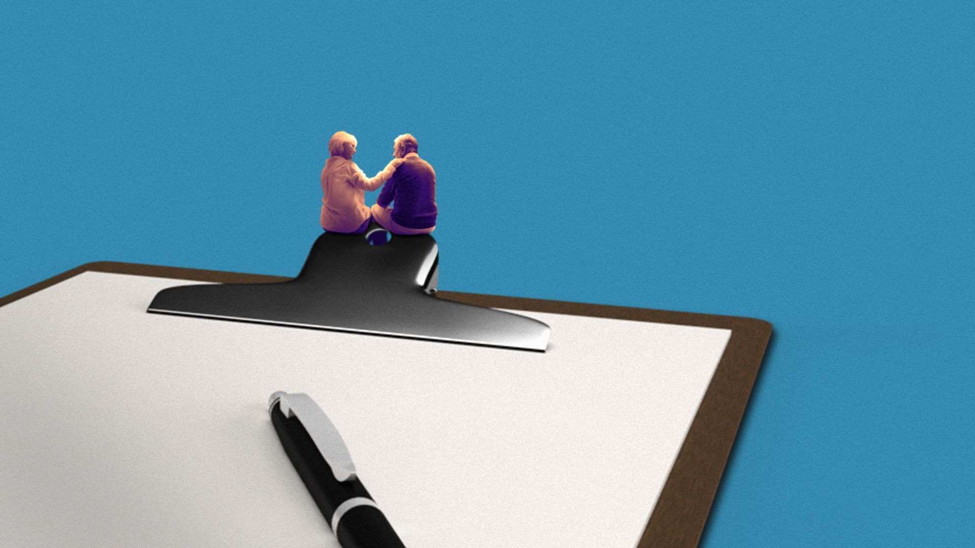 Illustration of two people sitting on a clipboard.