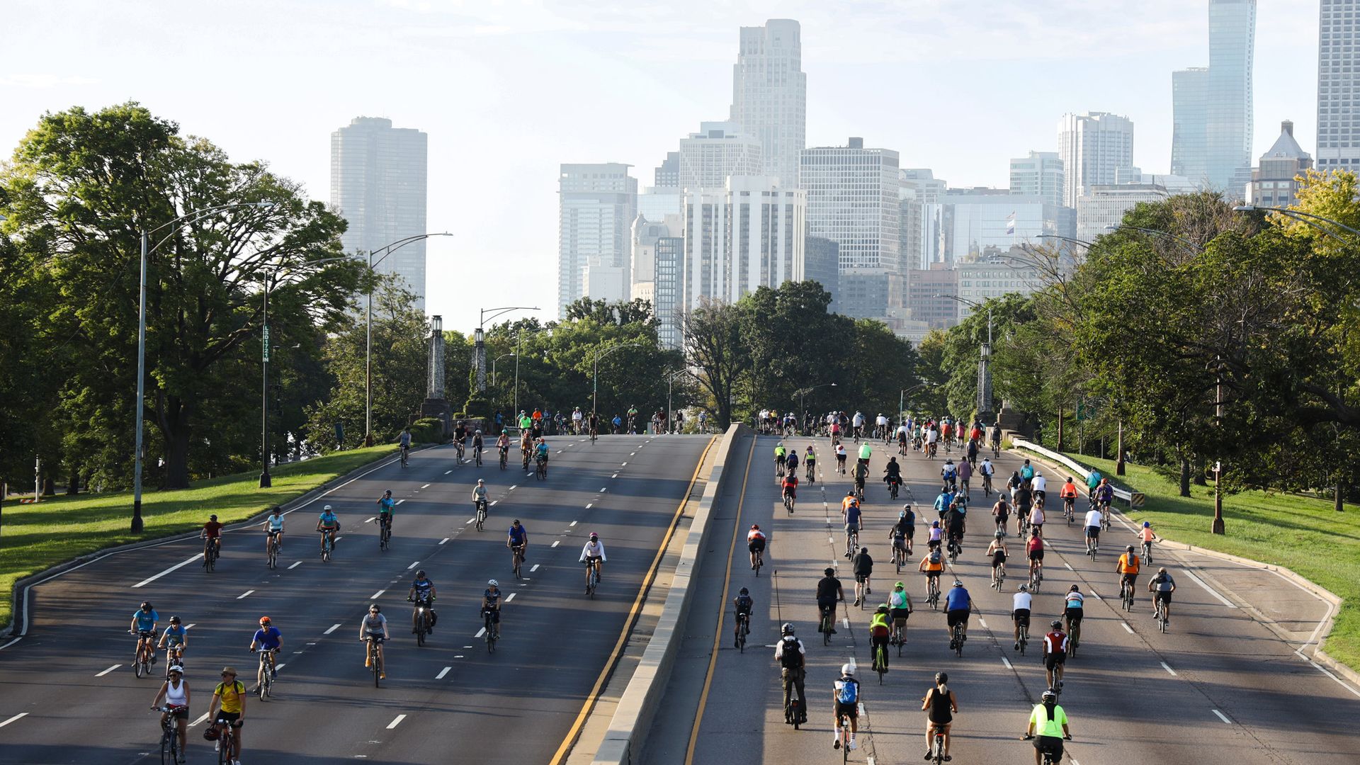 Cyclists ride up and down DuSable Lake Shore Drive during the 22nd Annual Bike the Drive event