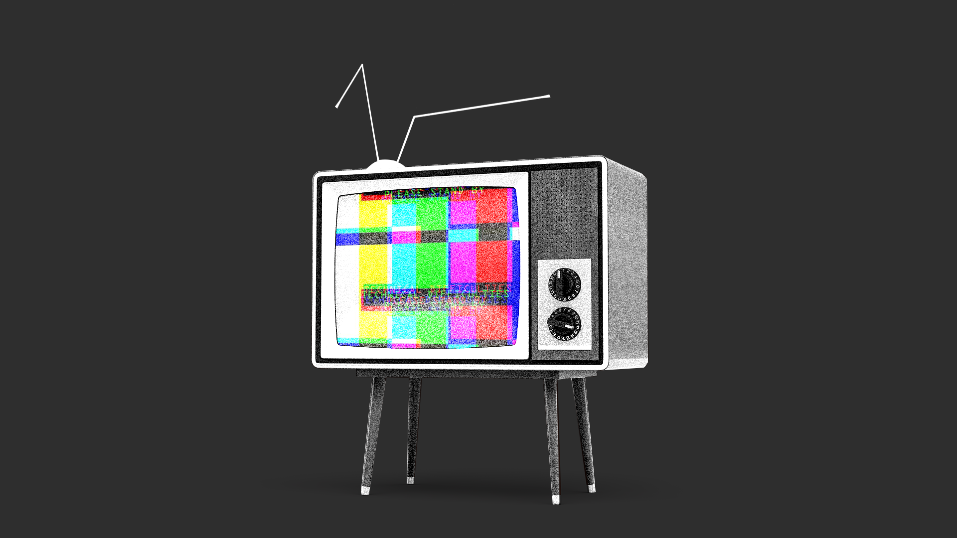 Illustration of a TV with damaged antennas
