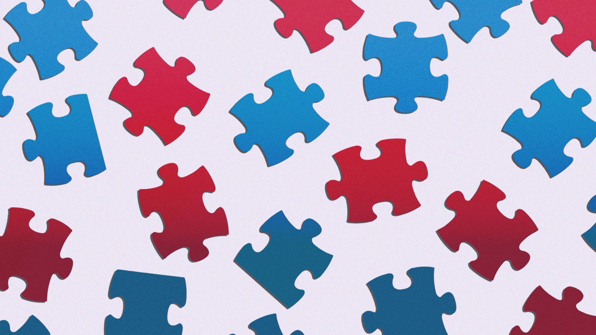 Illustration of scattered red and blue jigsaw puzzle pieces.