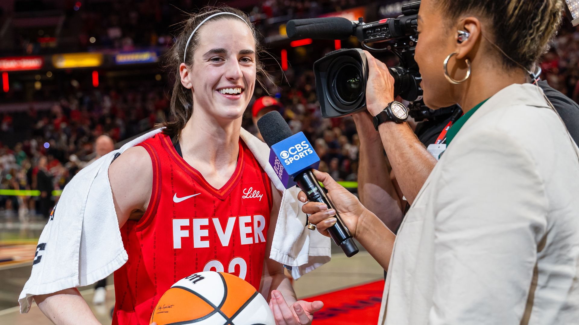 Caitlin Clark #22 of the Indiana Fever is seen following the game against the New York Liberty at Gainbridge Fieldhouse.