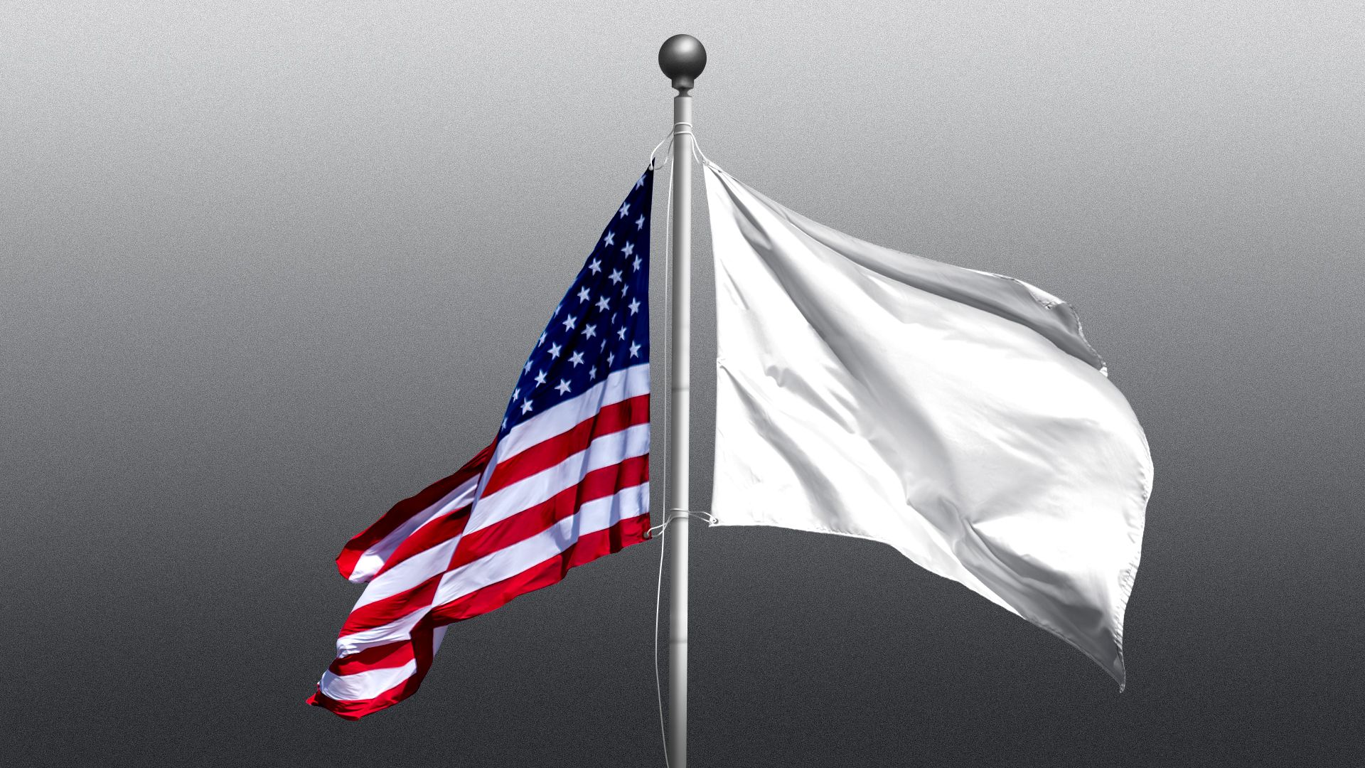 Illustration of a flag pole featuring an American flag and a white flag