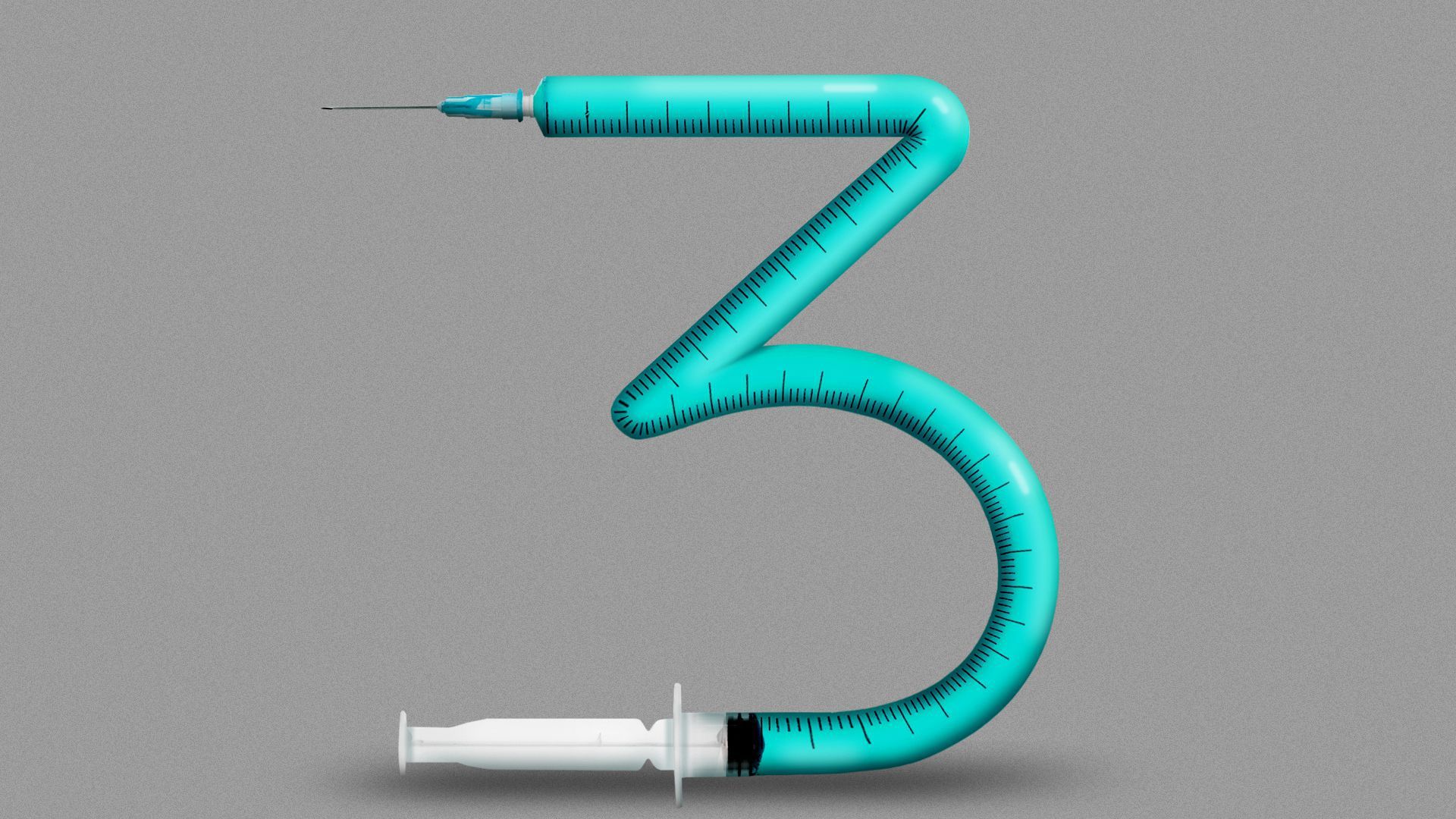 A vaccine vial in the shape of the number three. 