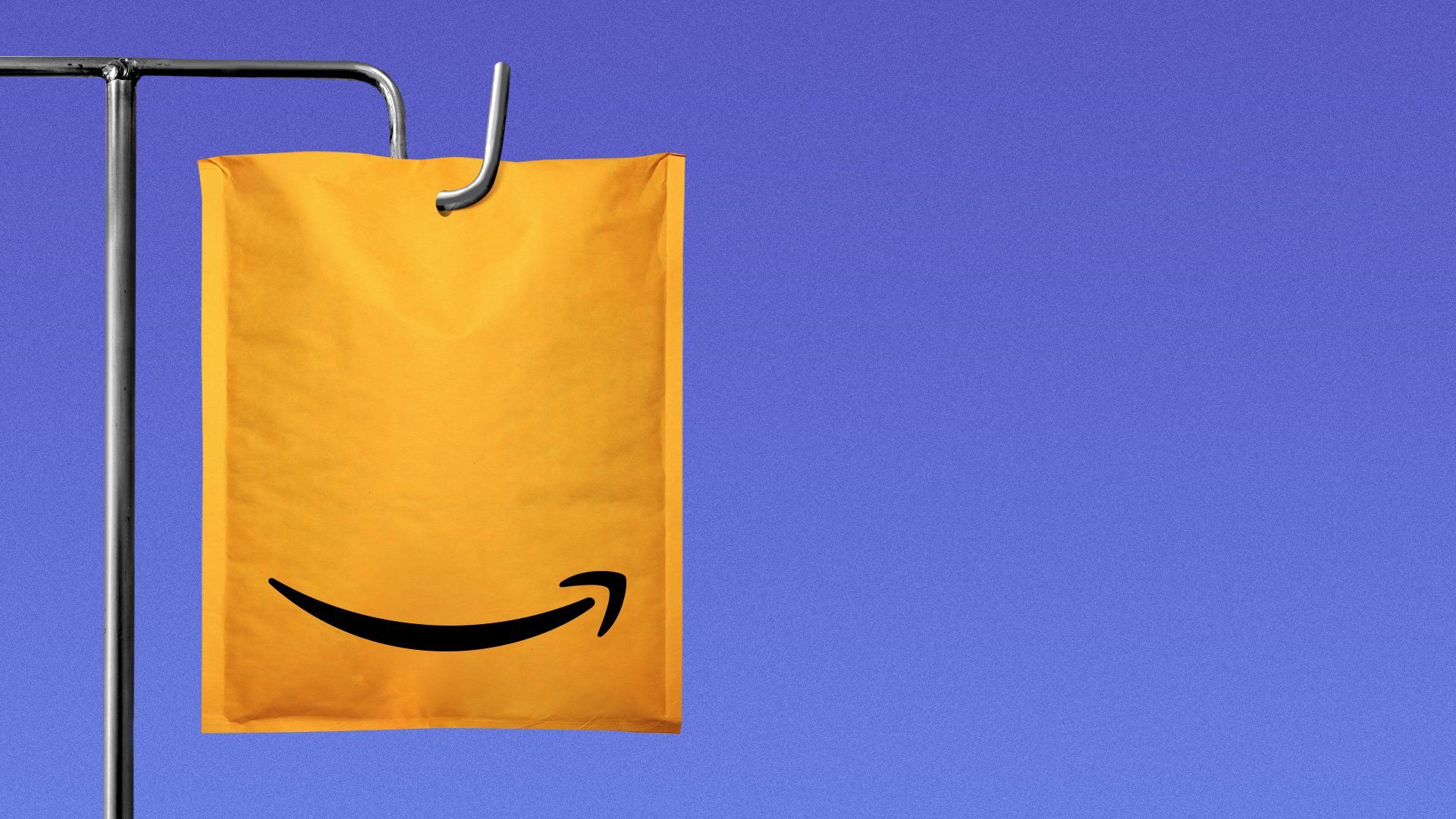 Illustration of an Amazon envelope hanging from a saline hook.