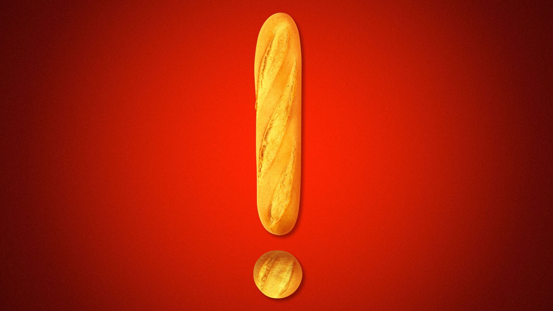 Illustration of an exclamation point made out of a baguette and a dinner roll.