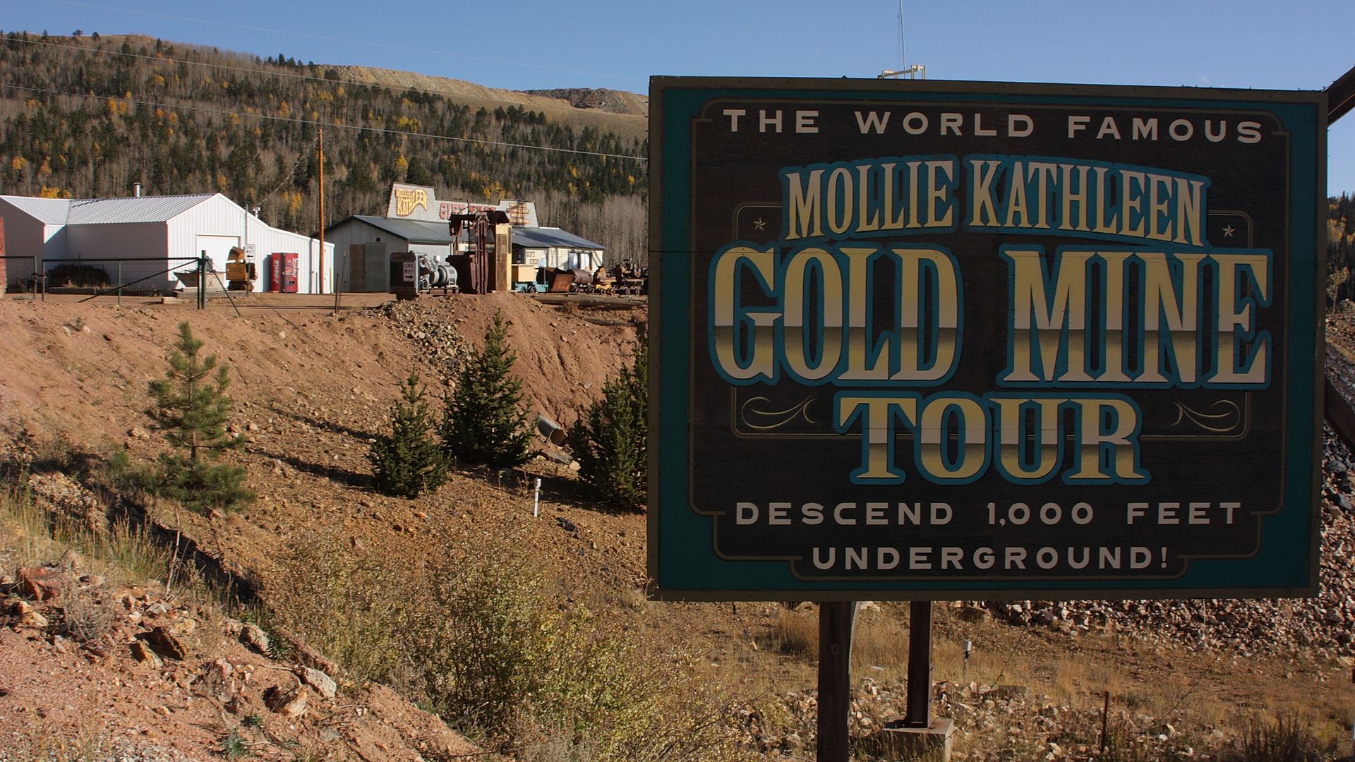 : Entrance to the Mollie Kathleen Mine on October 12, 2008 in Cripple Creek, Colorado. Cripple Creek is an historic mining town just south of Colorado springs in Colorado. Tourists flock here to learn of the area's Gold Rush legacy and to experience a slice of the infamous Wild West=