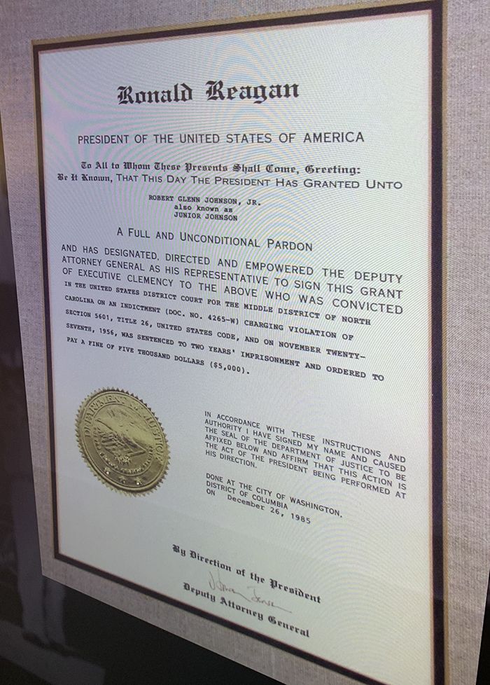 Reagan pardons Junior Johnson