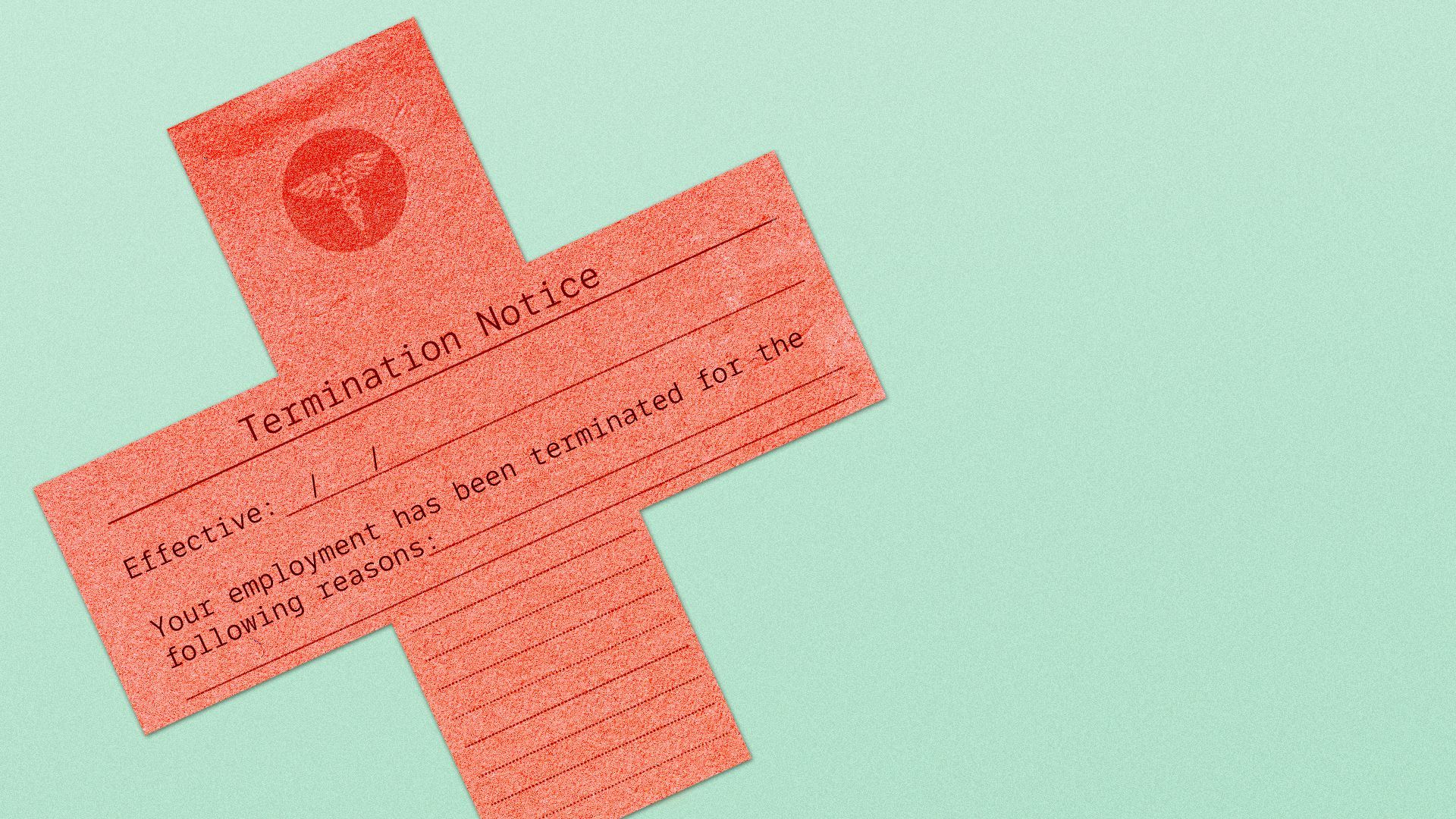 Illustration of a pink termination slip shaped like a health red cross.