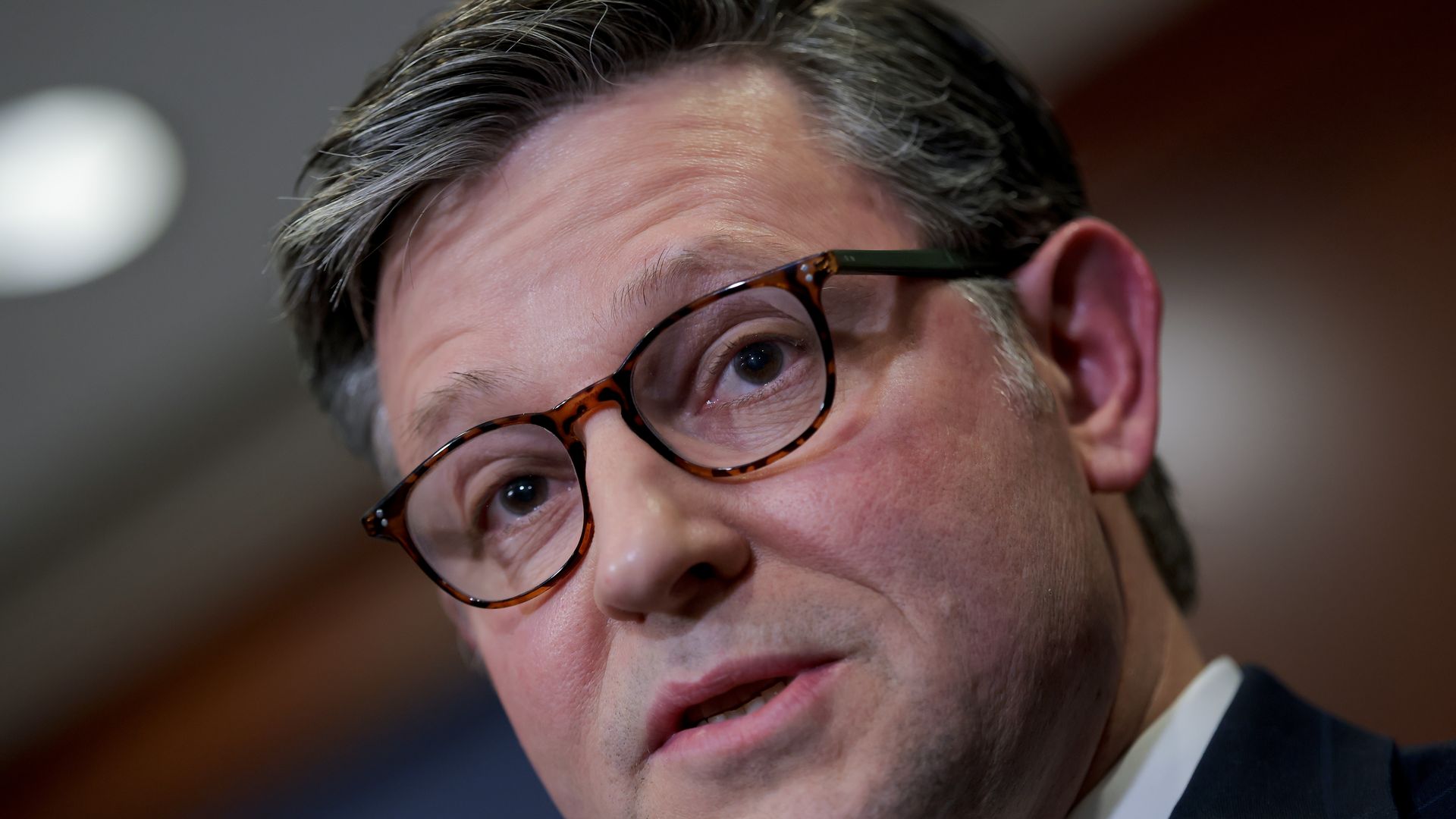 House Speaker Mike Johnson fields questions from the media after attending Congressional briefings on Iran at the U.S. Capitol on March 3. 