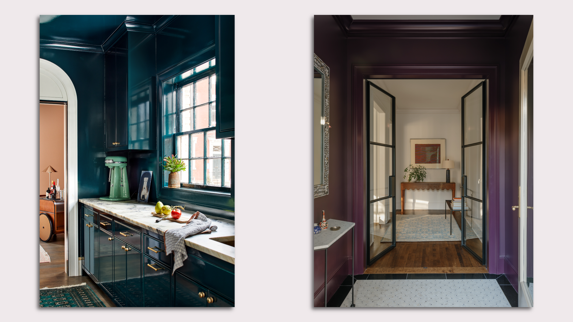 side by side photos of two paints painted in luxe deep jewel tones