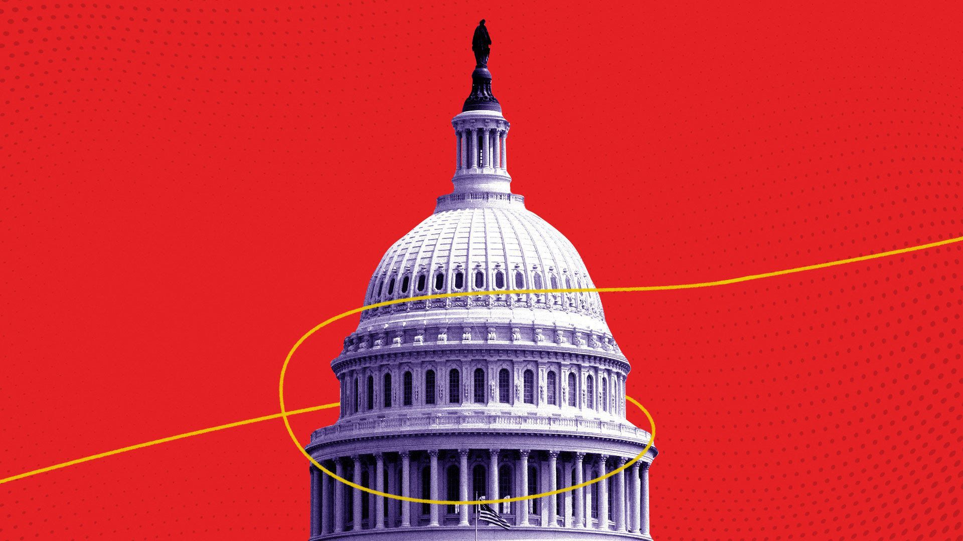 Illustration of the Capitol with a red background.