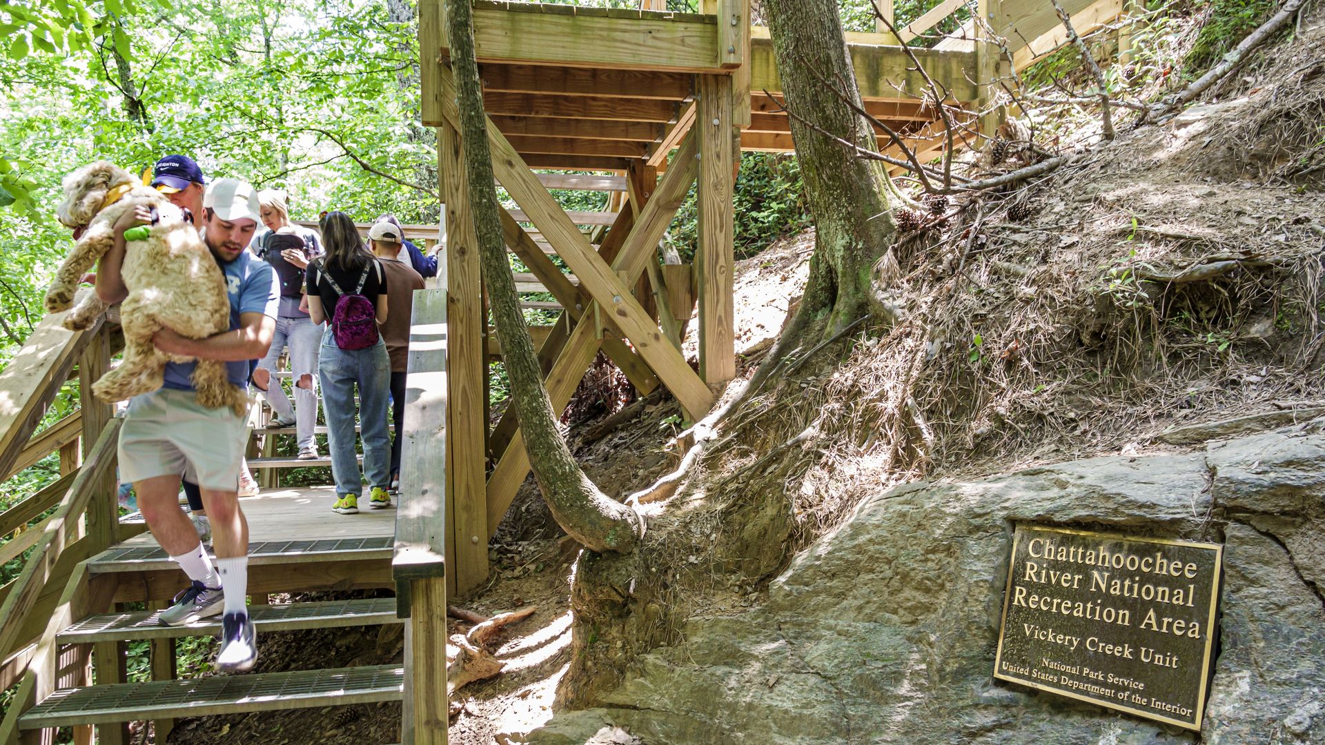 Hikers at Vickery Creek Park in Roswell