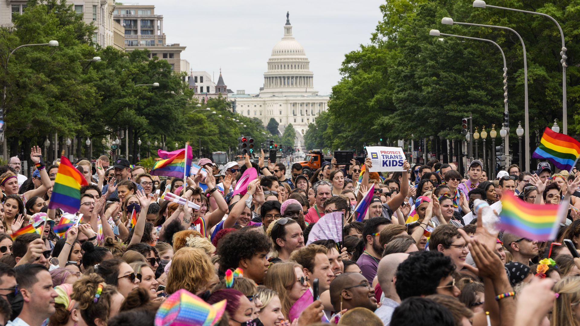Members and allies of the LGBTQ community participate in the Pride Walk and Rally through downtown Washington, DC on June 12, 2021.