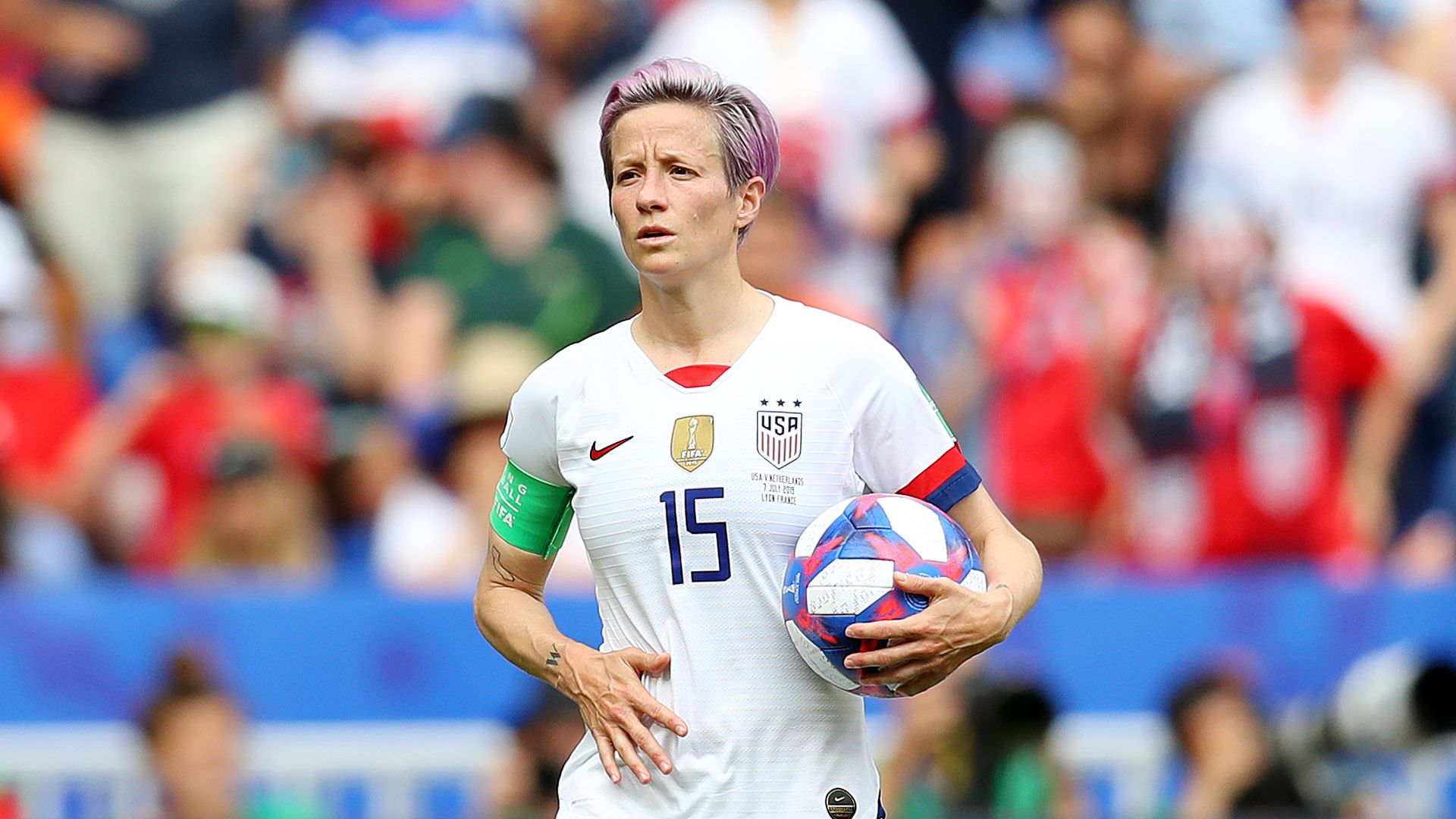 Megan Rapinoe of the USA prepares to take a penalty kick during the 2019 FIFA Women's World Cup France Final match.