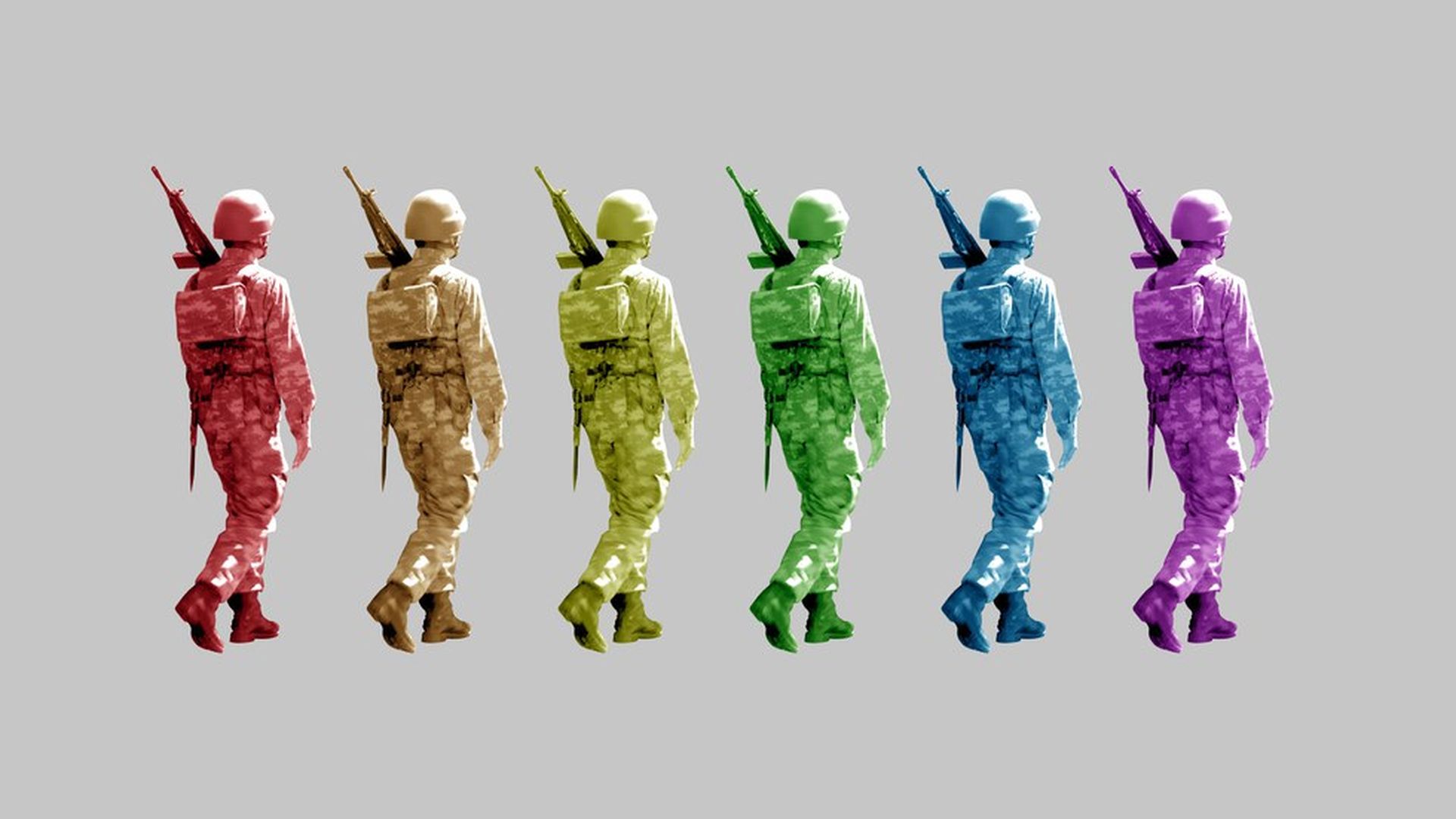 A line of rainbow soldiers.