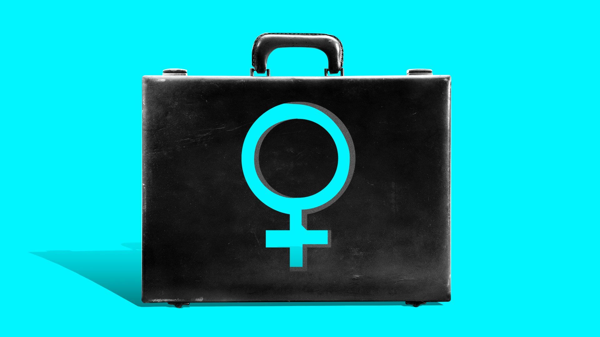 Illustration of a briefcase with a female symbol shaped hole. 