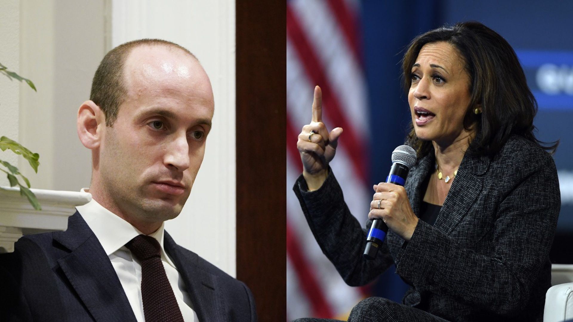 Stephen Miller and Kamala Harris