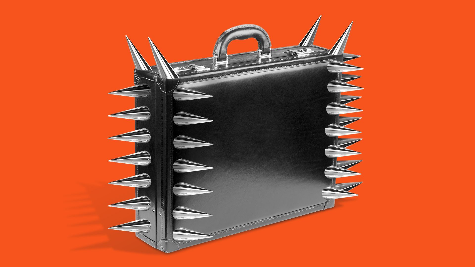 Illustration of a briefcase with large silver spikes