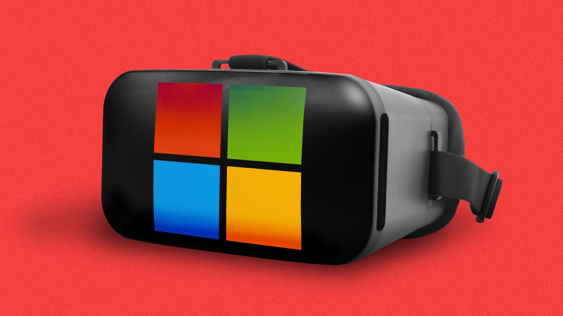 Illustration of a VR headset with the Microsoft logo reflected in the lens