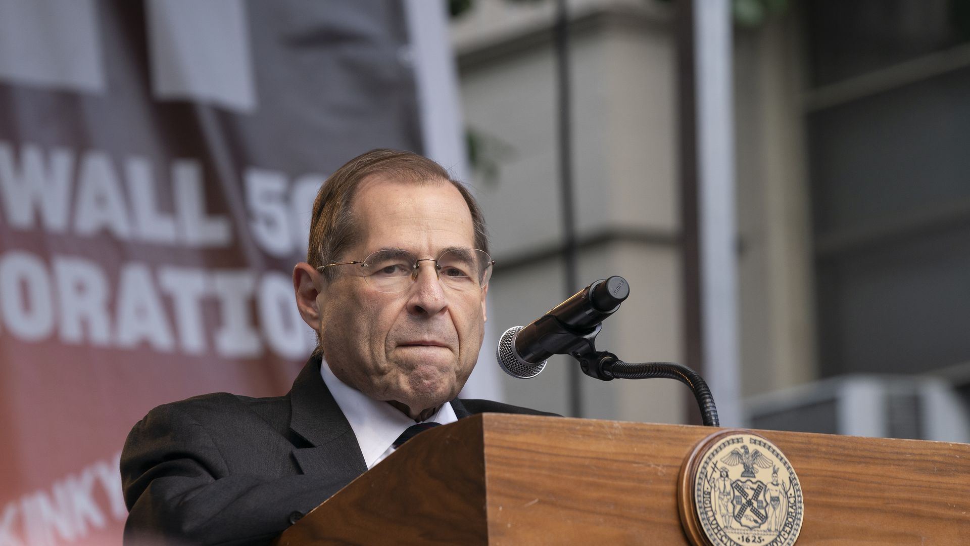 Representative Congressman Jerry Nadler speaks during Stonewall 50th Commemoration rally at WorldPride NYC 2019.