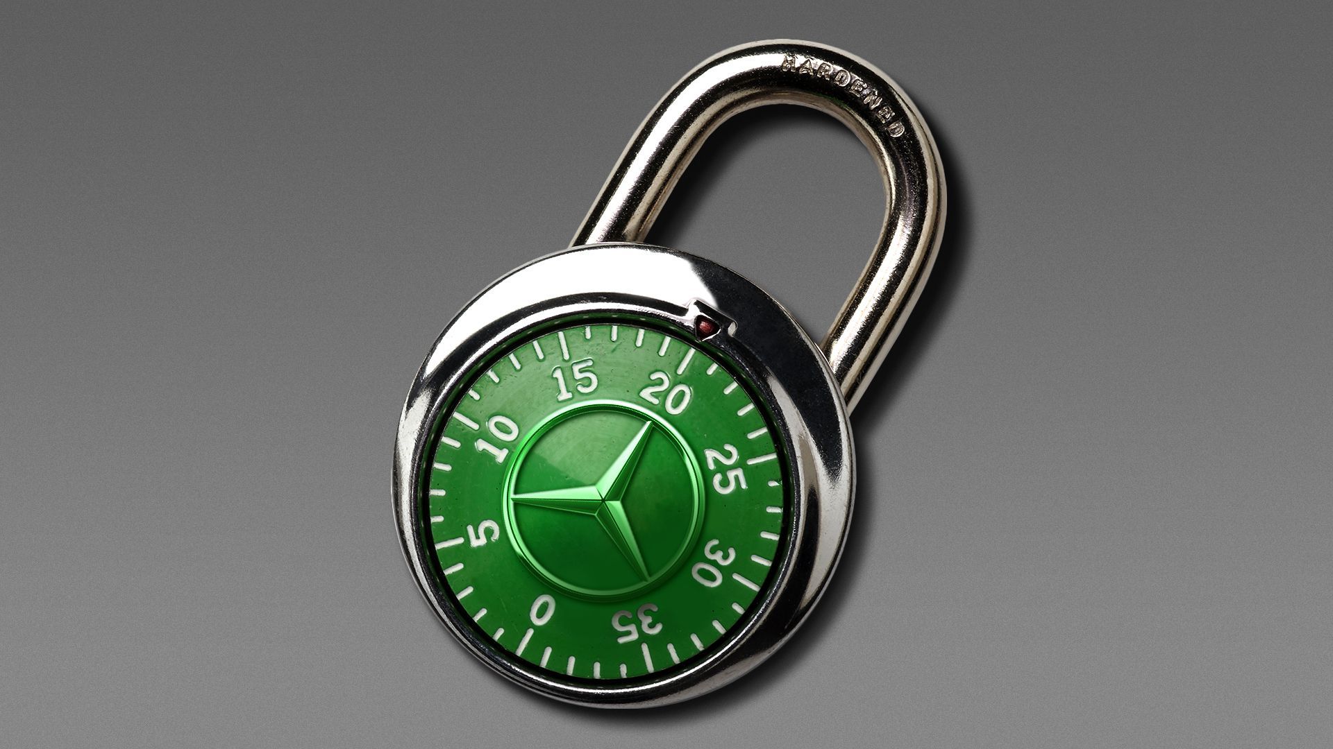 Illustration of a padlock with a Mercedes Benz logo at the dial