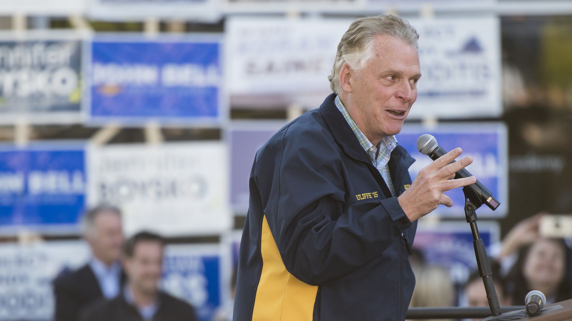 Terry McAuliffe is seen while campaigning.