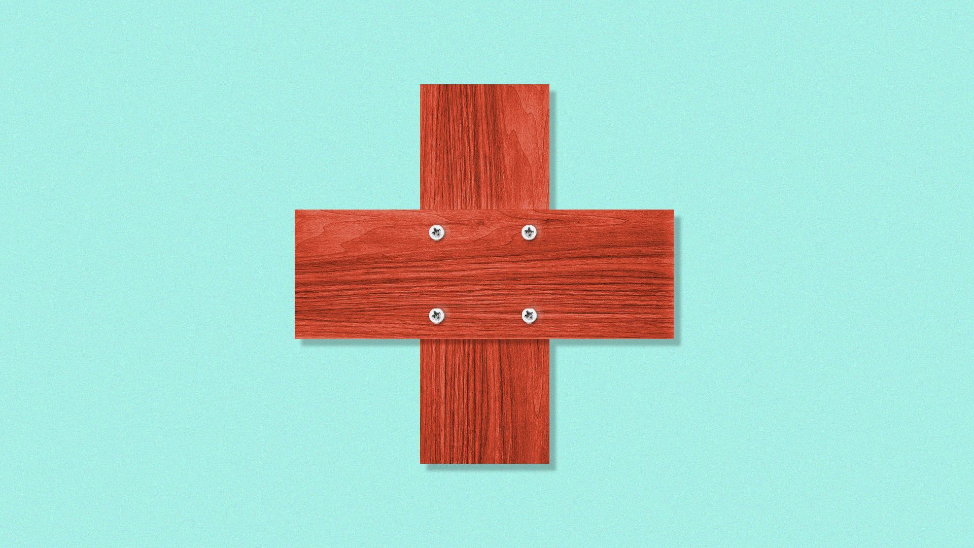 Illustration of a red cross made out of wooden planks.