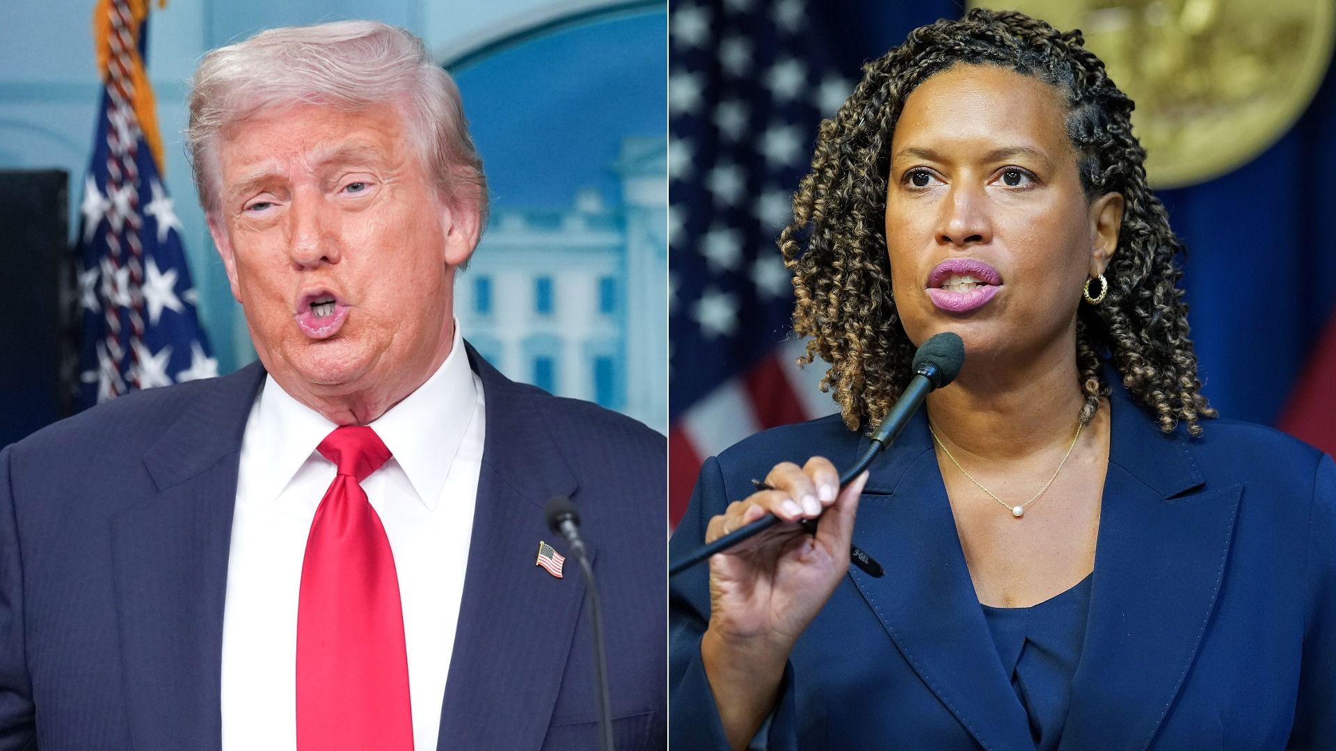 Split screen of President Trump and D.C. Mayor Muriel Bowser