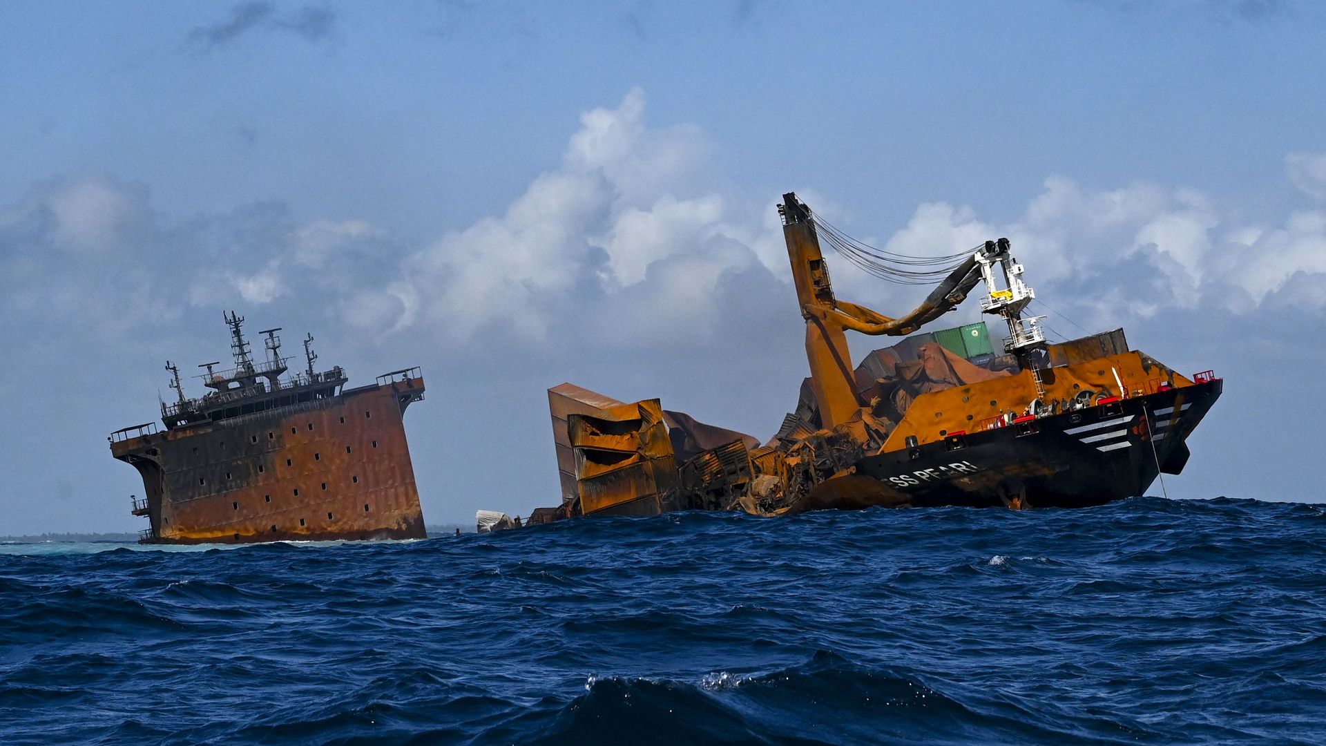 The Singapore-registered container ship MV X-Press Pearl sinking after burning for almost two weeks just outside Colombo's harbor on June 2.
