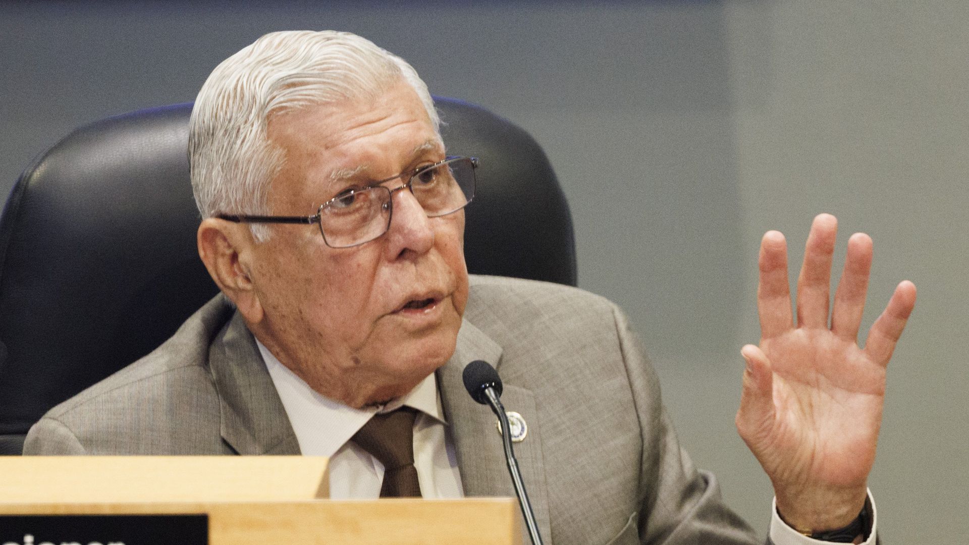 Commissioner Manolo Reyes speaks during a city commission meeting on Thursday, June 27, 2024, at Miami City Hall. (Alie Skowronski/Miami Herald/Tribune News Service via Getty Images)