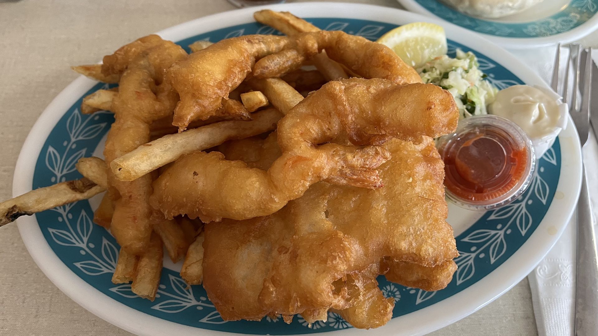 The fish, shrimp and chips combination at Scotty Simpson's.