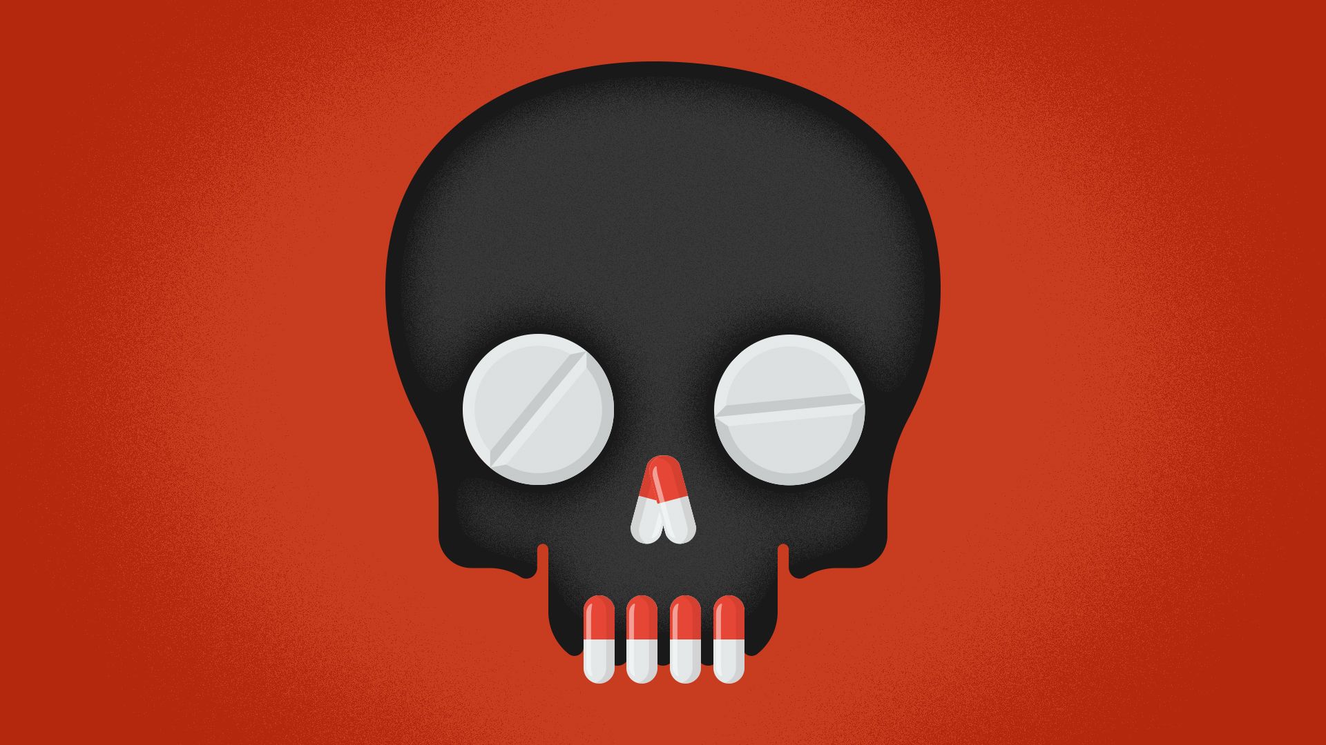 Illustration of a skull made out of different types of pills.